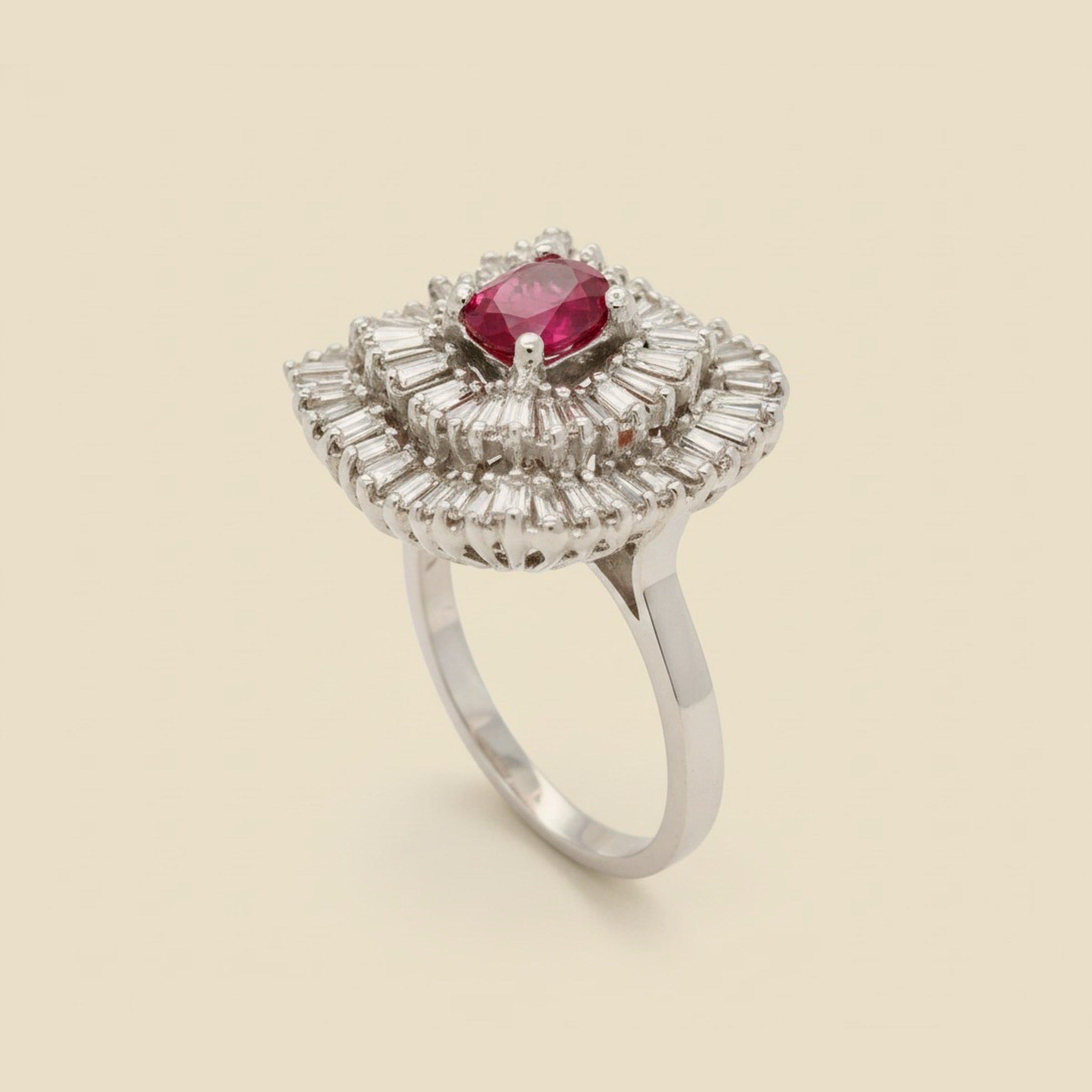 14k White Gold Ruby Diamond. Cocktail Ring