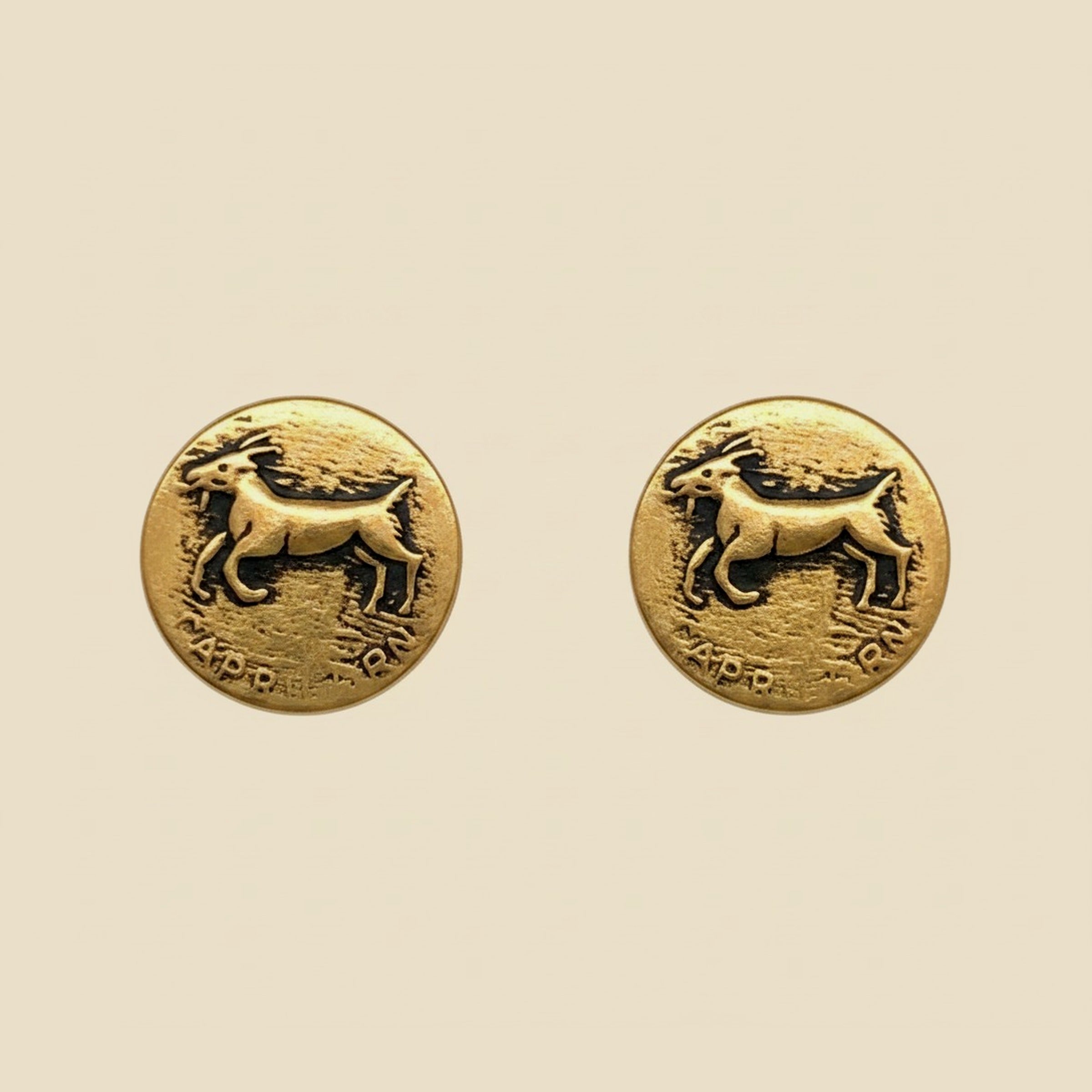 14k Yellow Gold Capricorn Disc Earrings