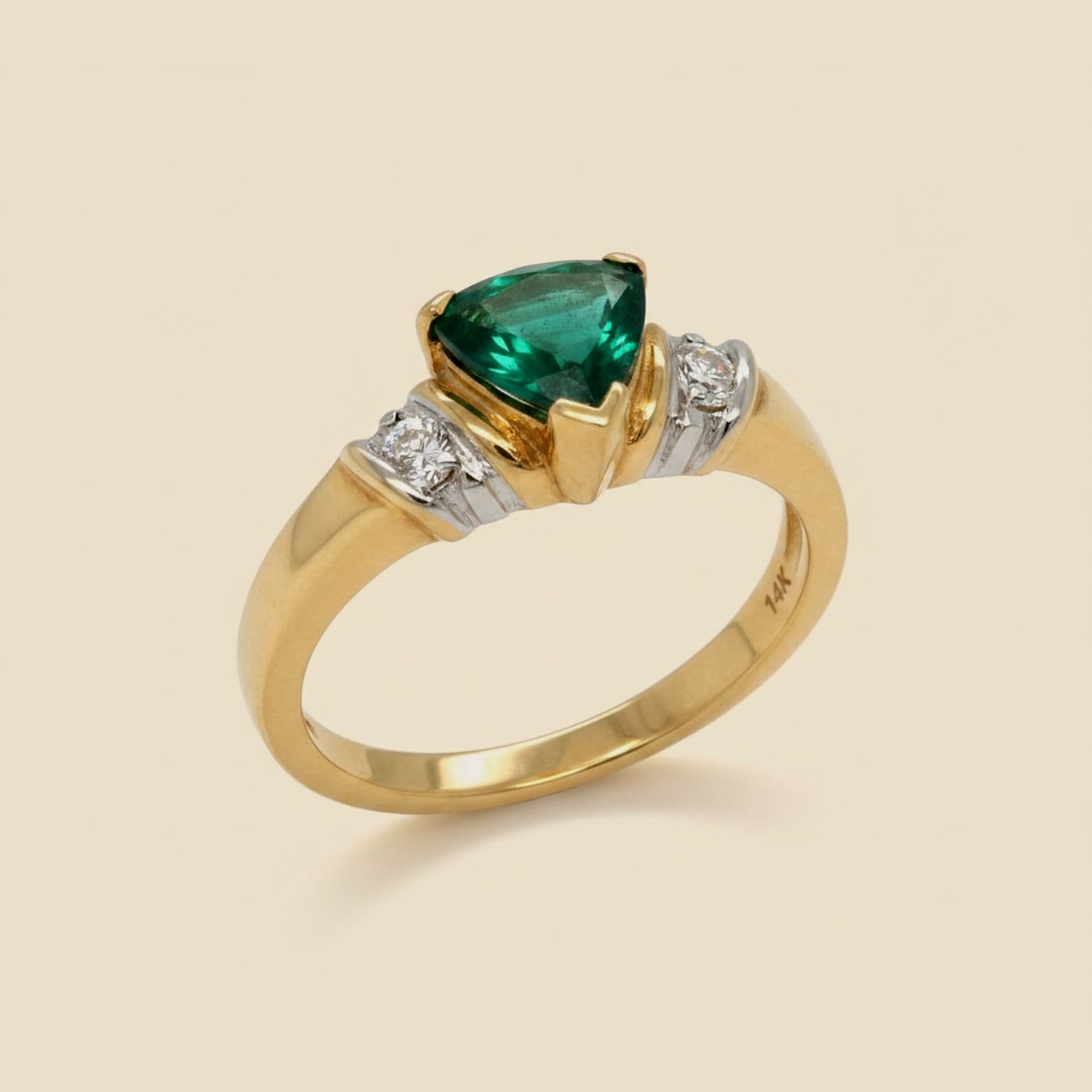 14K Yellow Gold Emerald & Diamond Ring