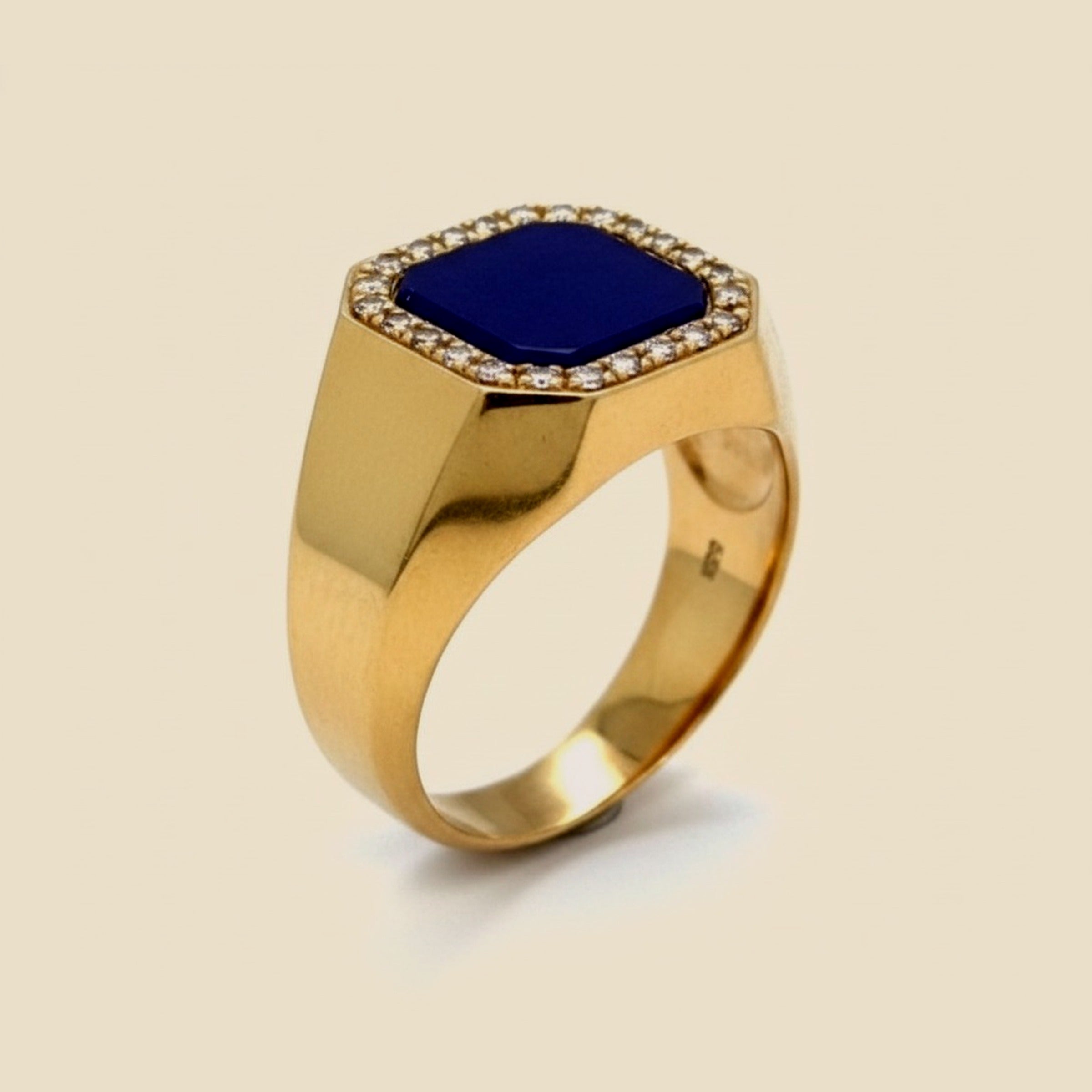 14k Yellow Gold Lapis & Diamond Ring