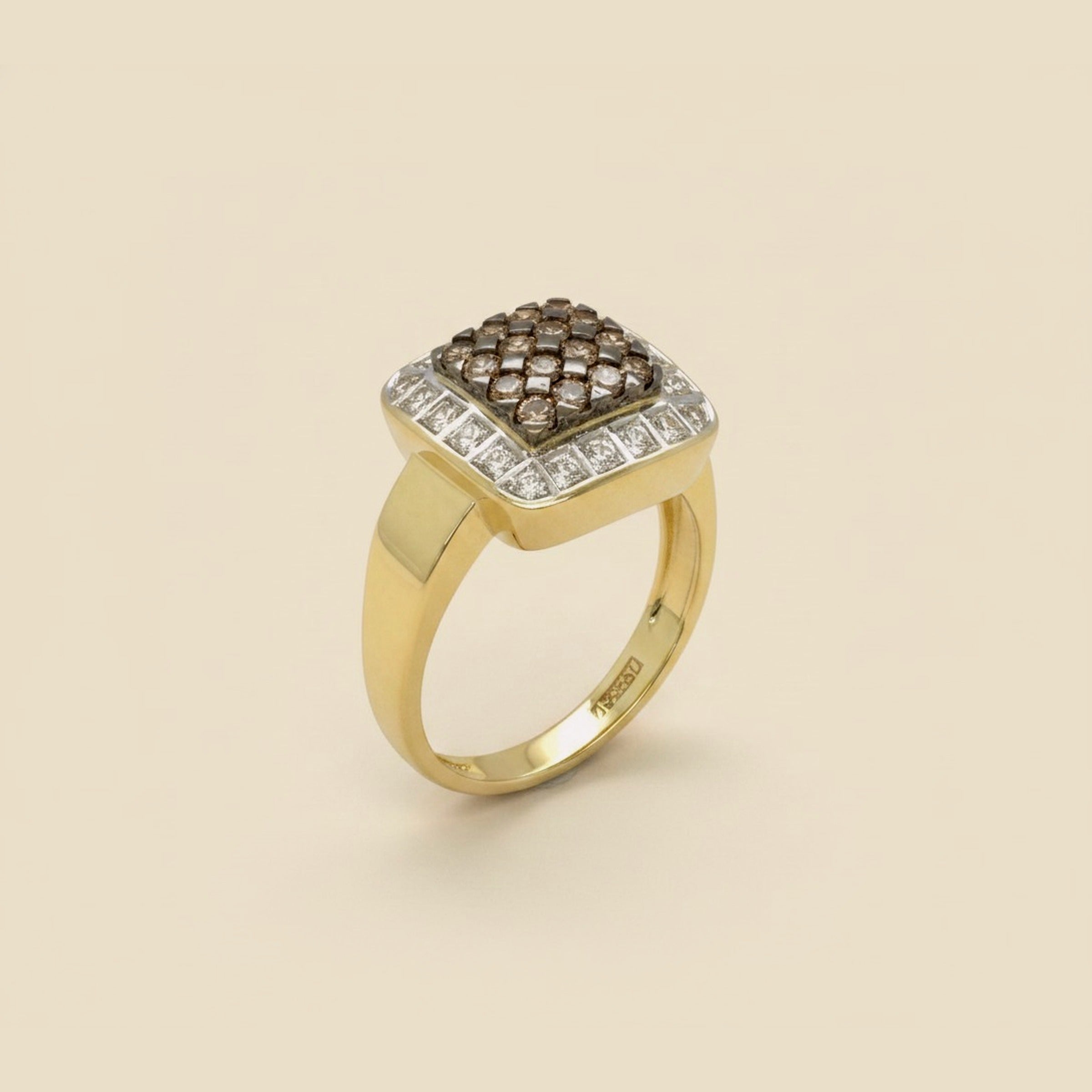 14k Yellow Gold Two Tone Diamond Cocktail Ring