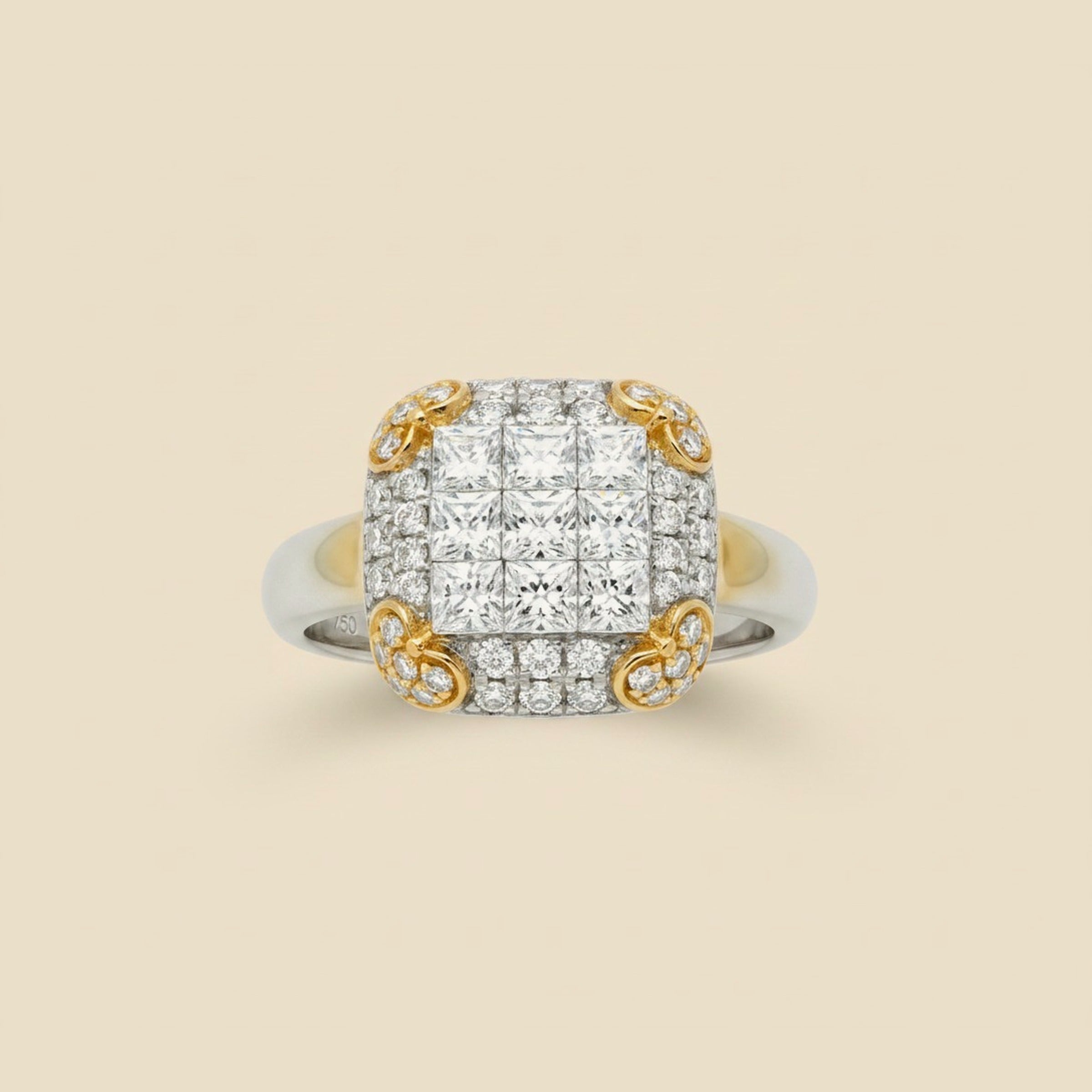18K 2-Tone Diamond Cluster Ring