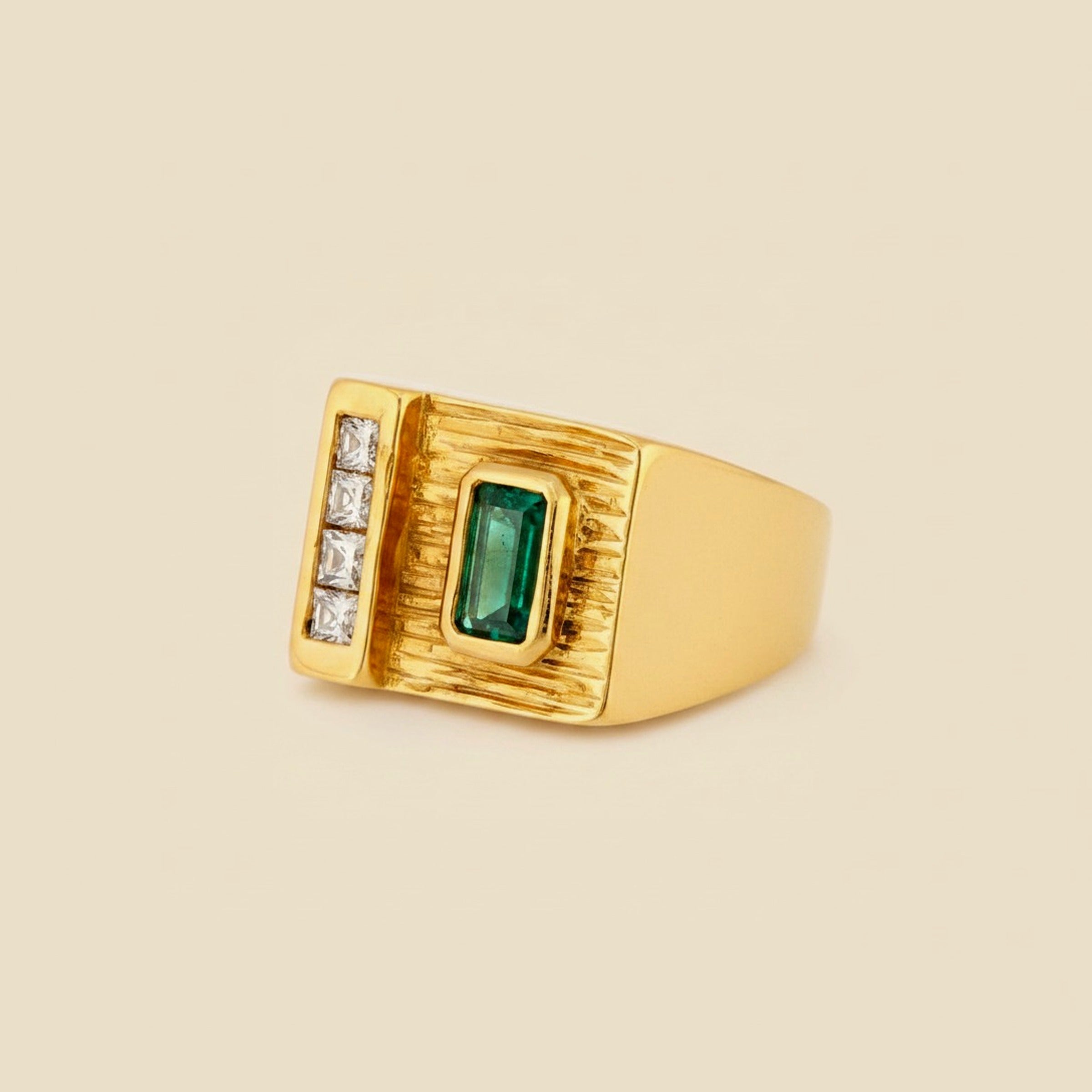 18K Brush Finish Emerald & Diamond Ring – Empire Diamond