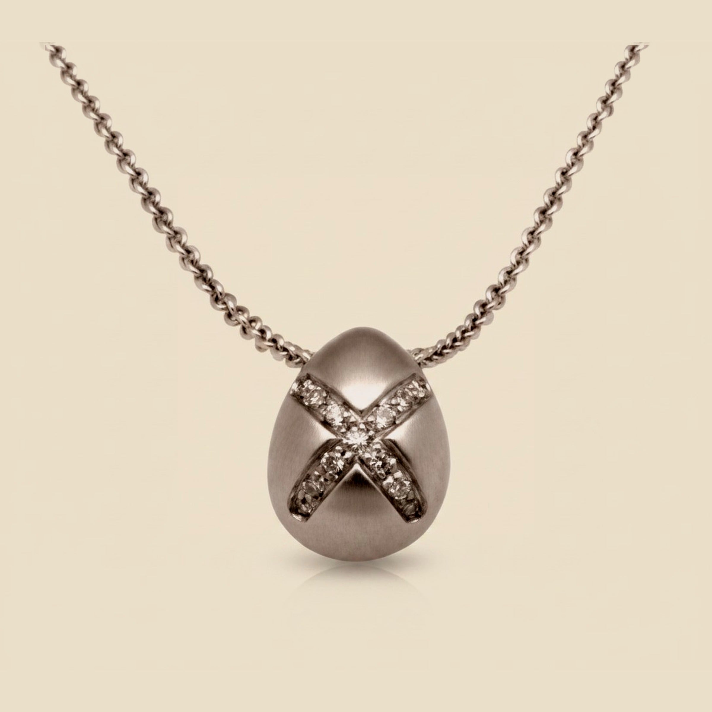 18K White Gold Diamond "X" Egg Pendant – Empire Diamond