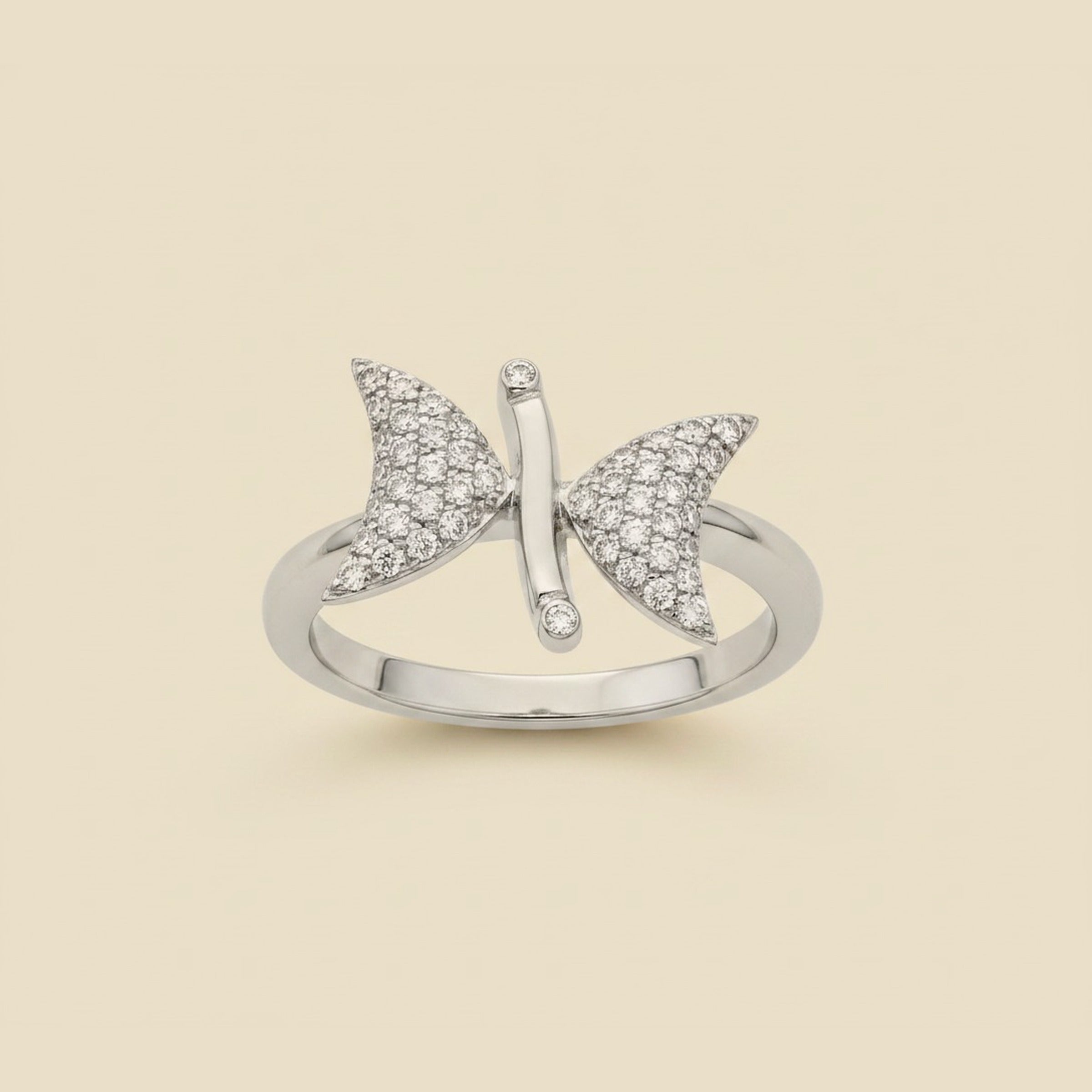 18k White Gold Pave Diamond Butterfly Ring