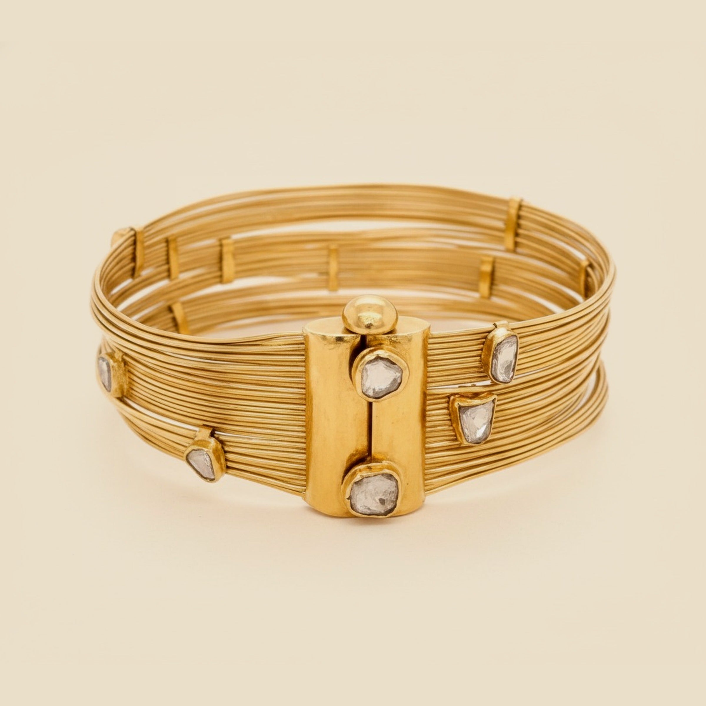 18k Yellow Gold Coil Wrap Diamond Bangle Bracelet