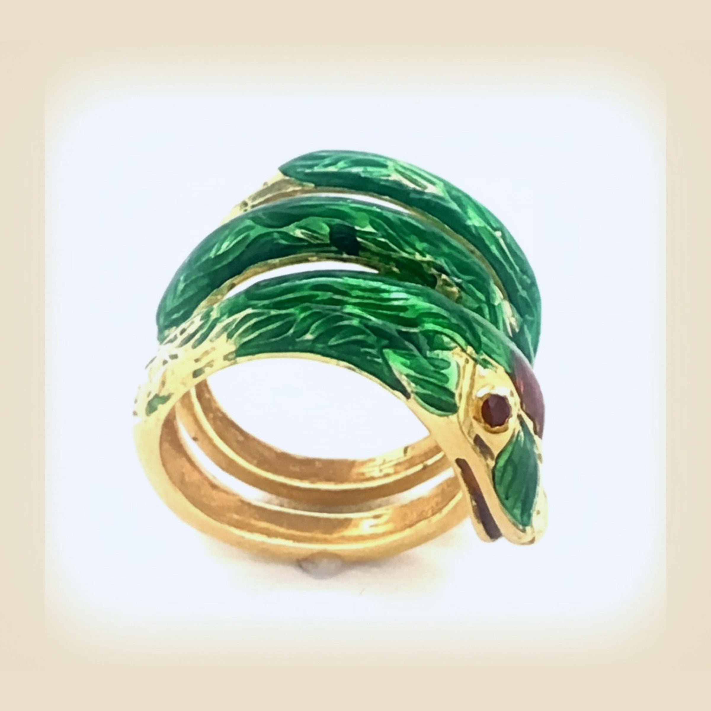 18k Yellow Gold Enamel Snake Ring