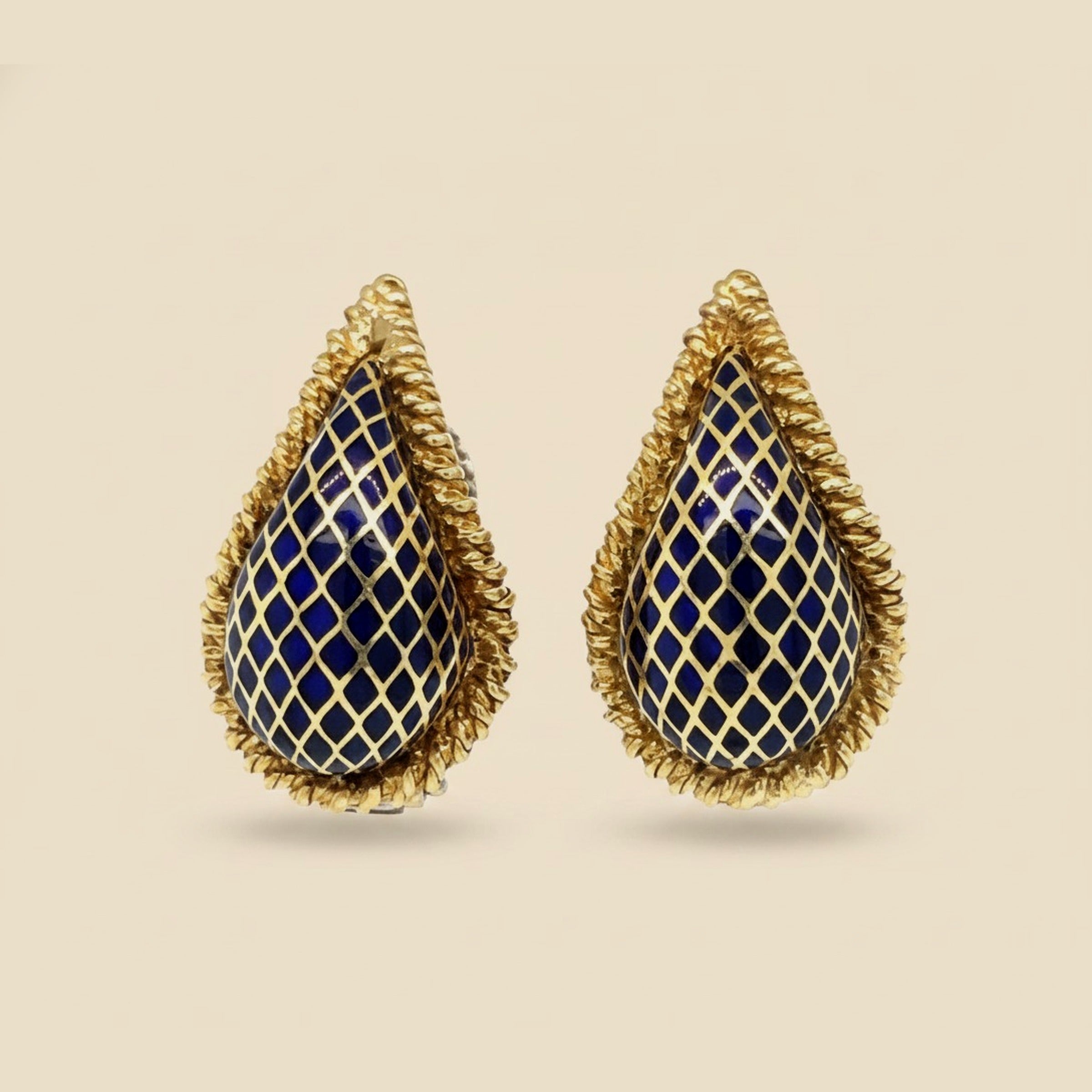 18k Yellow Gold Enamel Teardrop Earrings