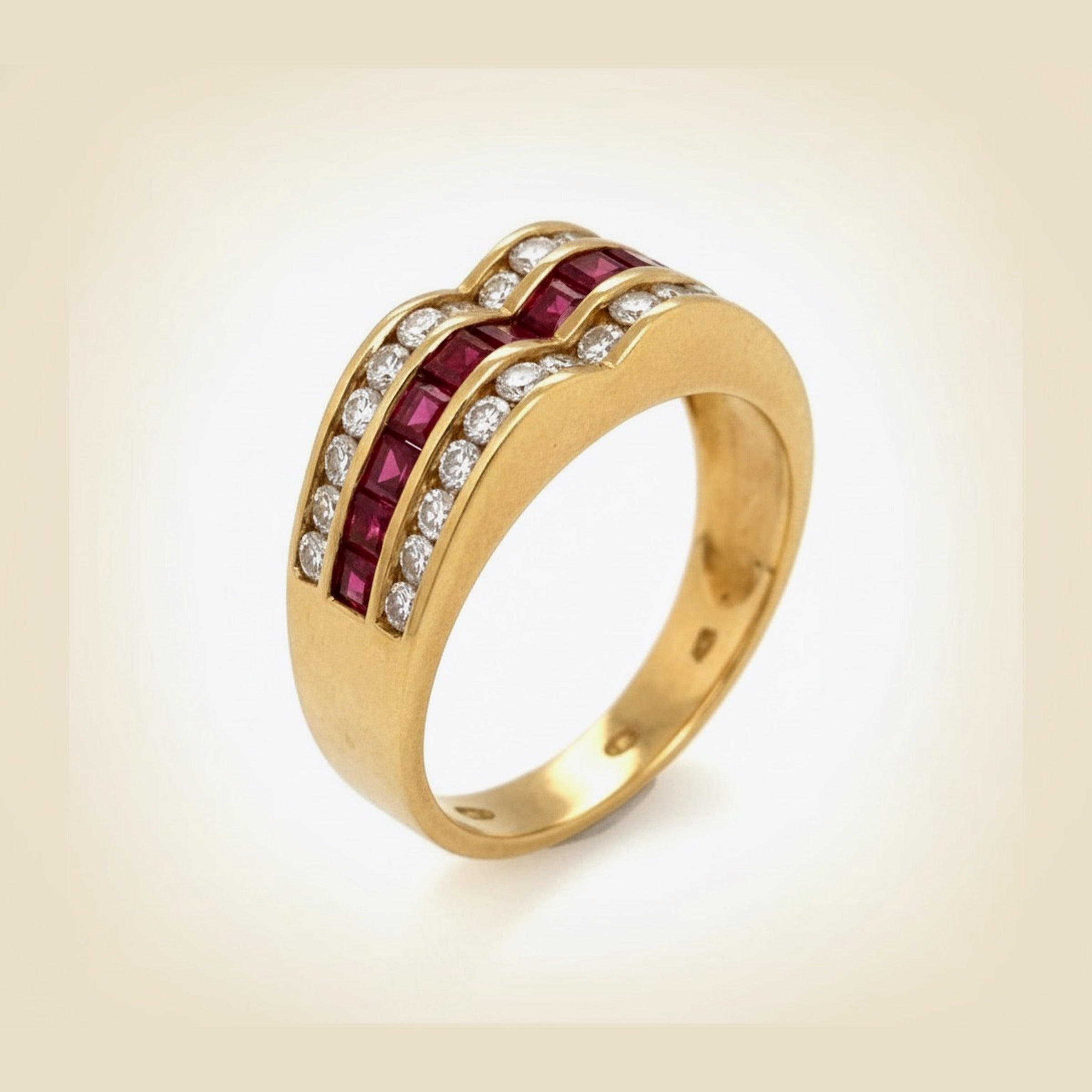 18K Yellow Gold Ruby and Diamond Cocktail Ring