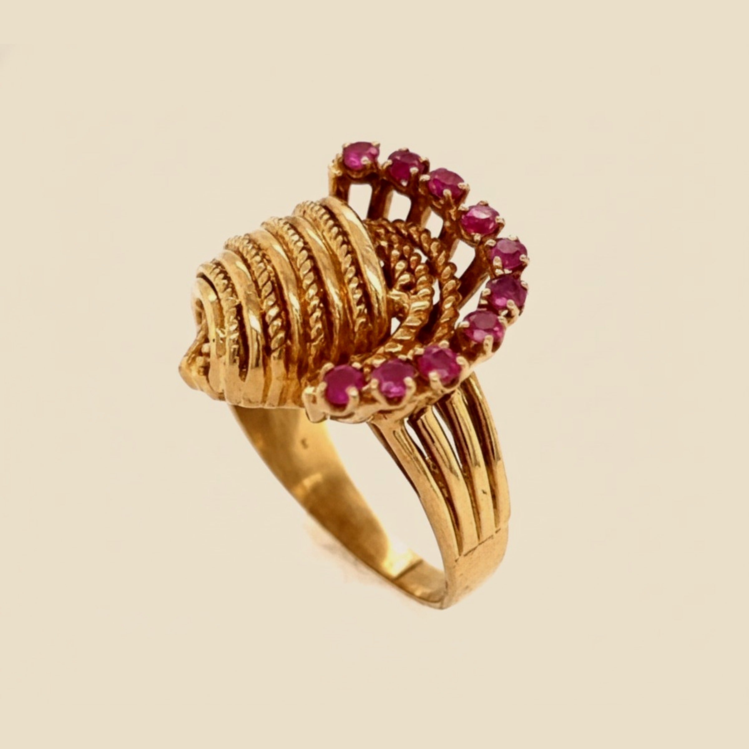 1960's Yellow Gold Braided Ruby Cocktail Ring – Empire Diamond – view 2