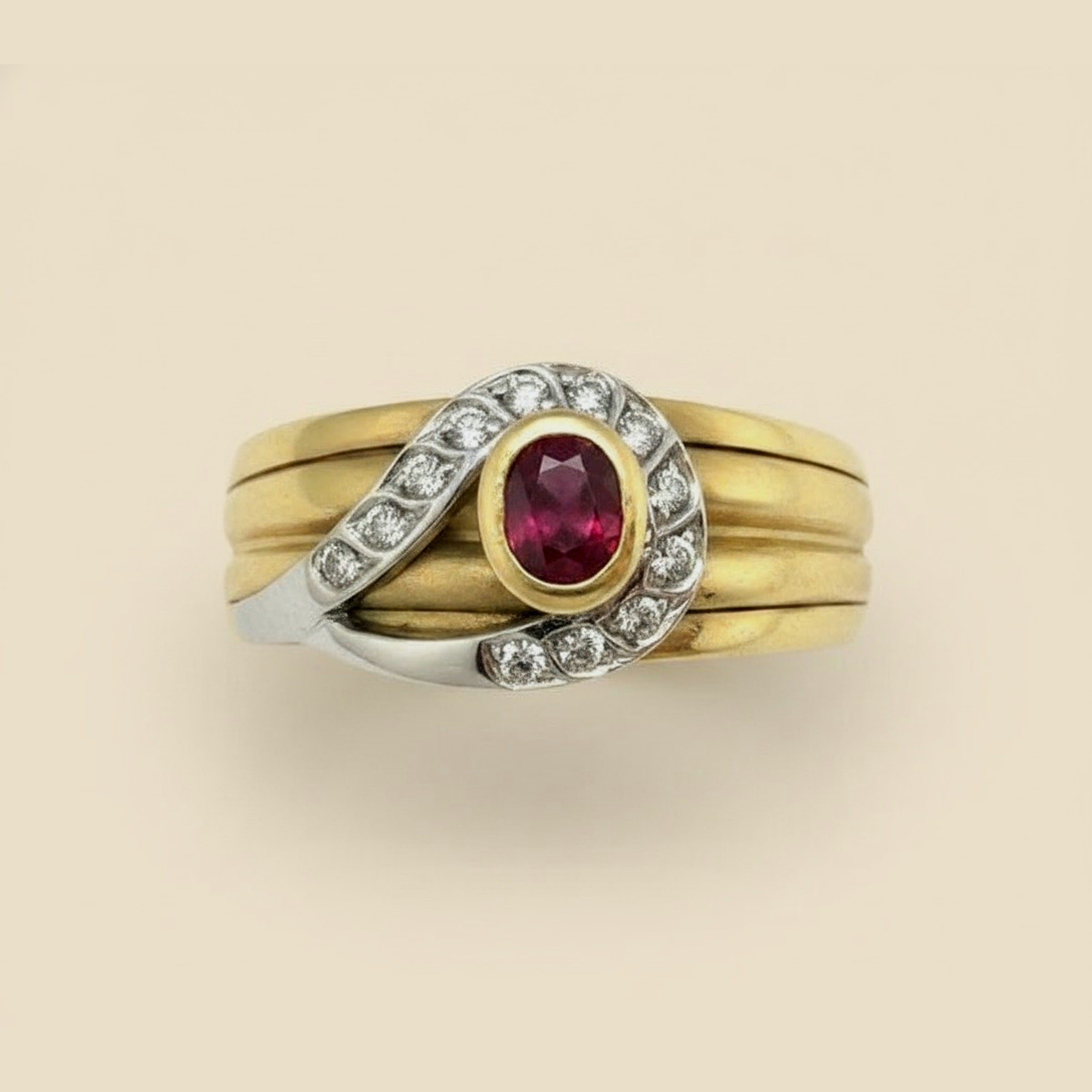 2 Tone Bezel Set Natural Ruby & Diamond Ring – Empire Diamond – view 2