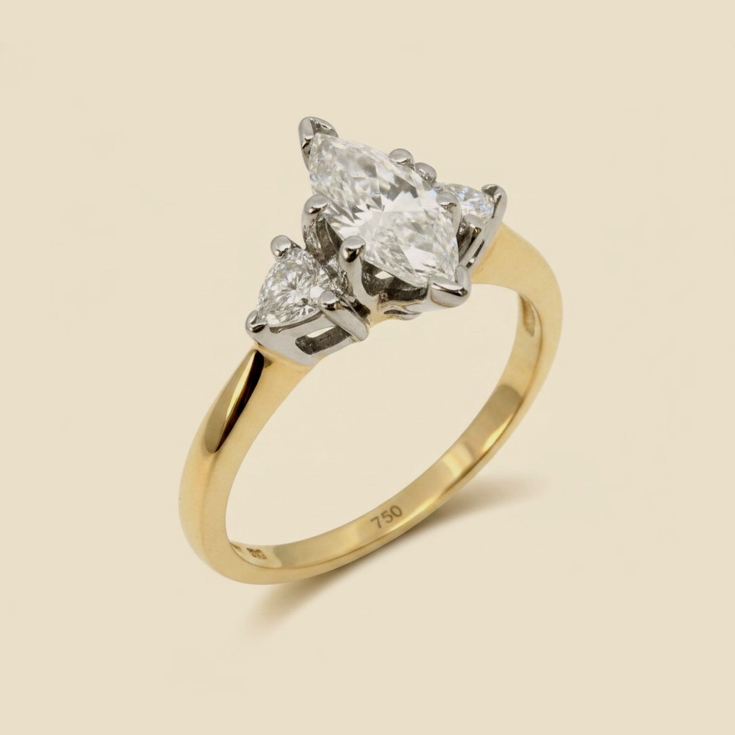 2 Tone Diamond Engagement Ring with 1 Marquise Brilliant