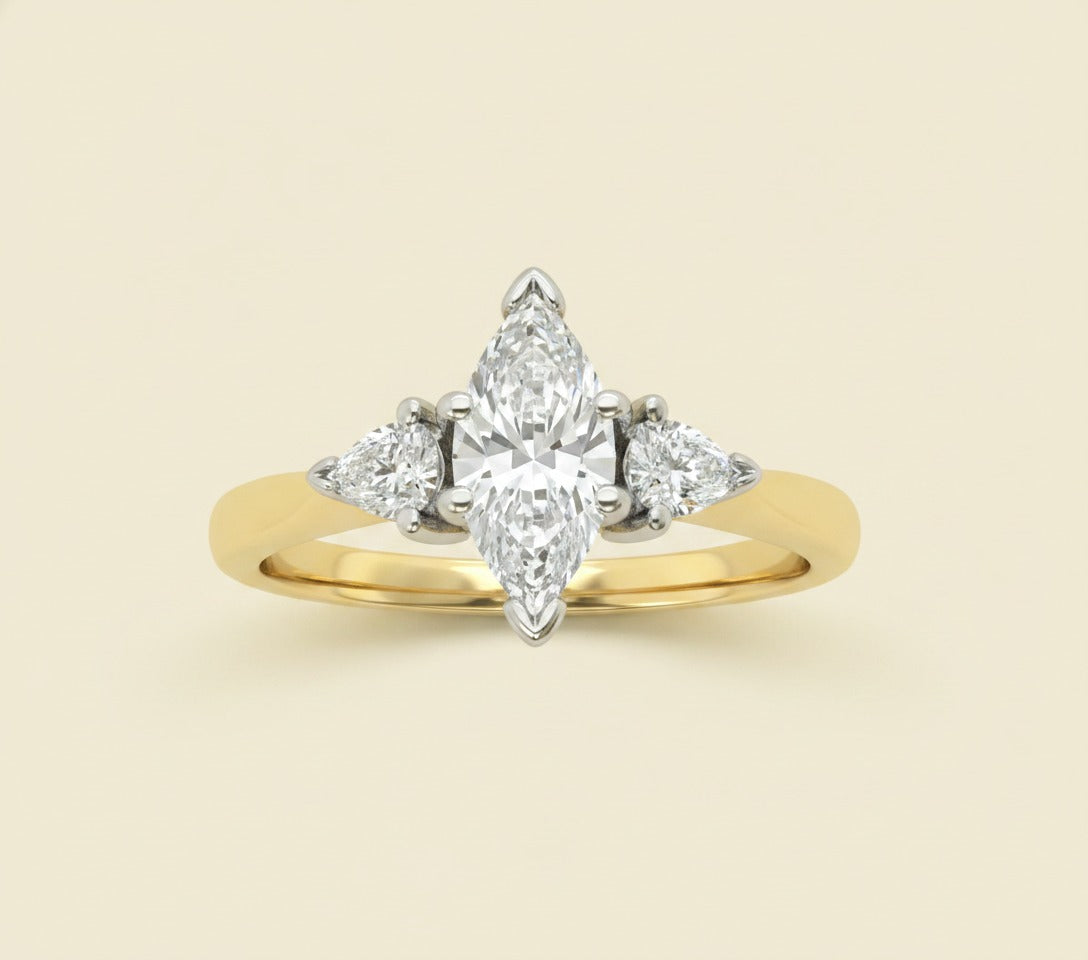 2 Tone Diamond Engagement Ring with 1 Marquise Brilliant