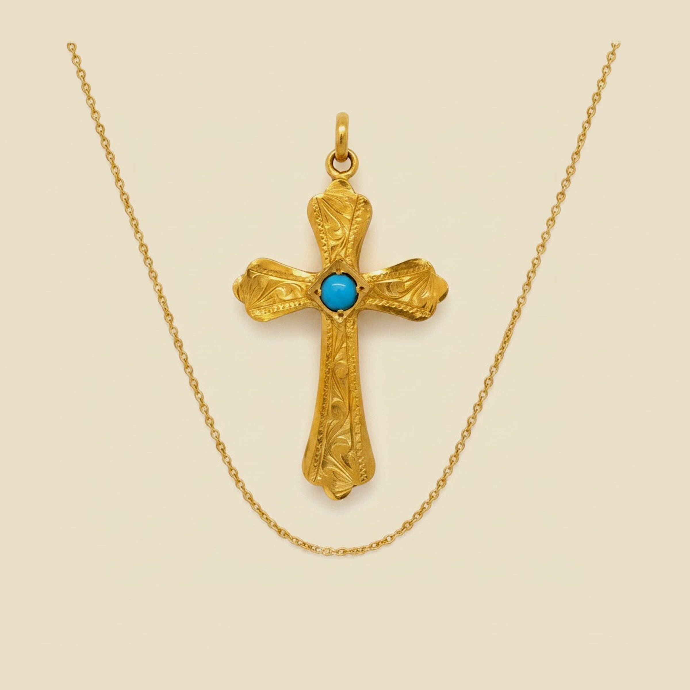 21k Yellow Gold Turquoise Cross Pendant