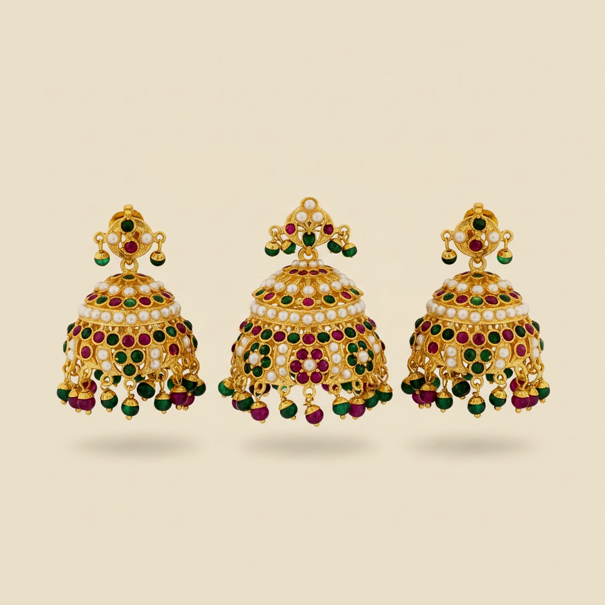 22K Yellow Gold Multi Stone Hanging Earring and Matching Pendant – Empire Diamond