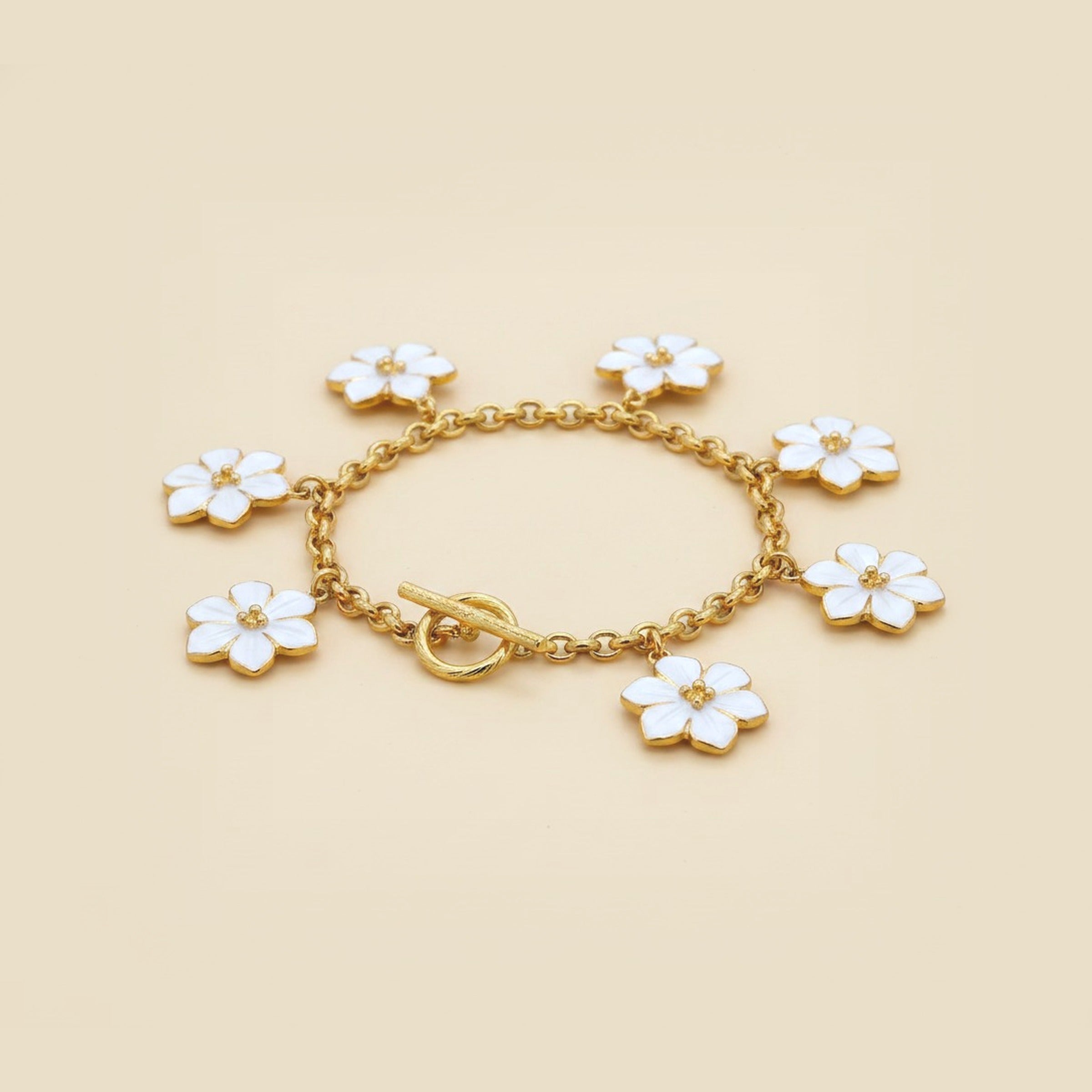 24k Yellow Gold Mother of Pearl Flower Bracelet