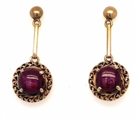 14k YG Cabochon Ruby Hanging Earrings – Empire Diamond – view 3