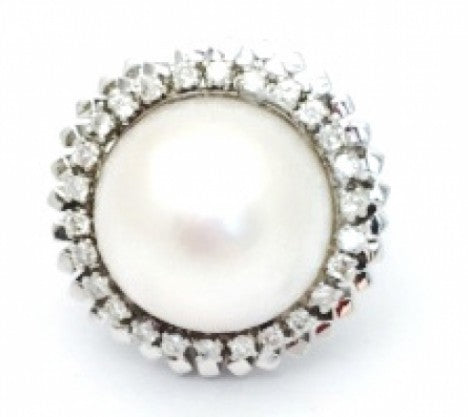 White Gold Mabe Pearl and Diamond Cocktail Ring – Empire Diamond – view 2