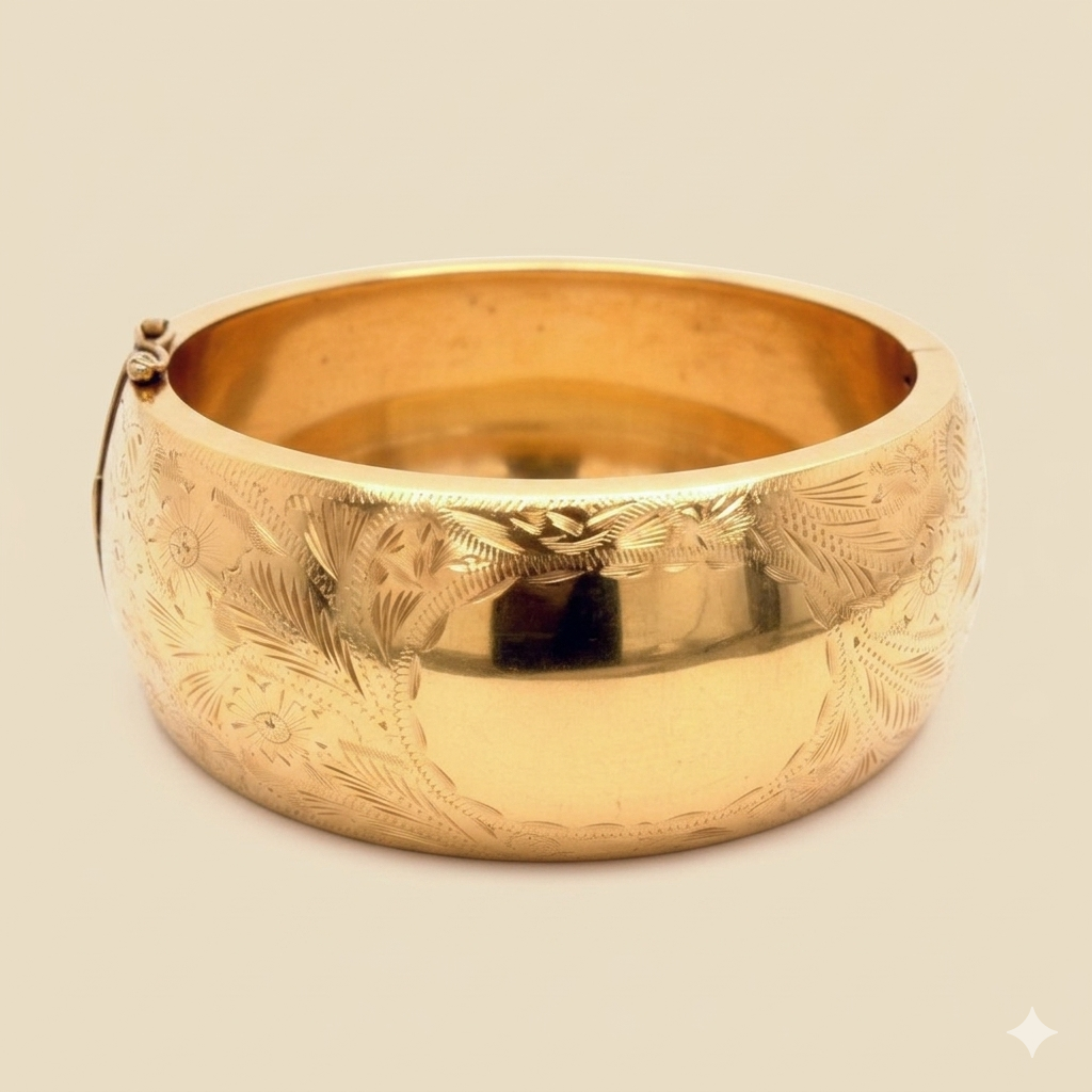 Wide Cuff Etched Bangle Bracelet