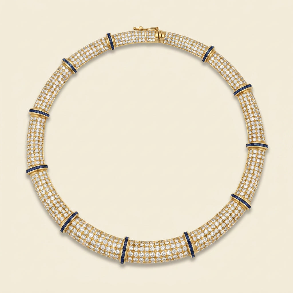 Yellow Gold Diamond & Sapphire Choker Necklace – Empire Diamond