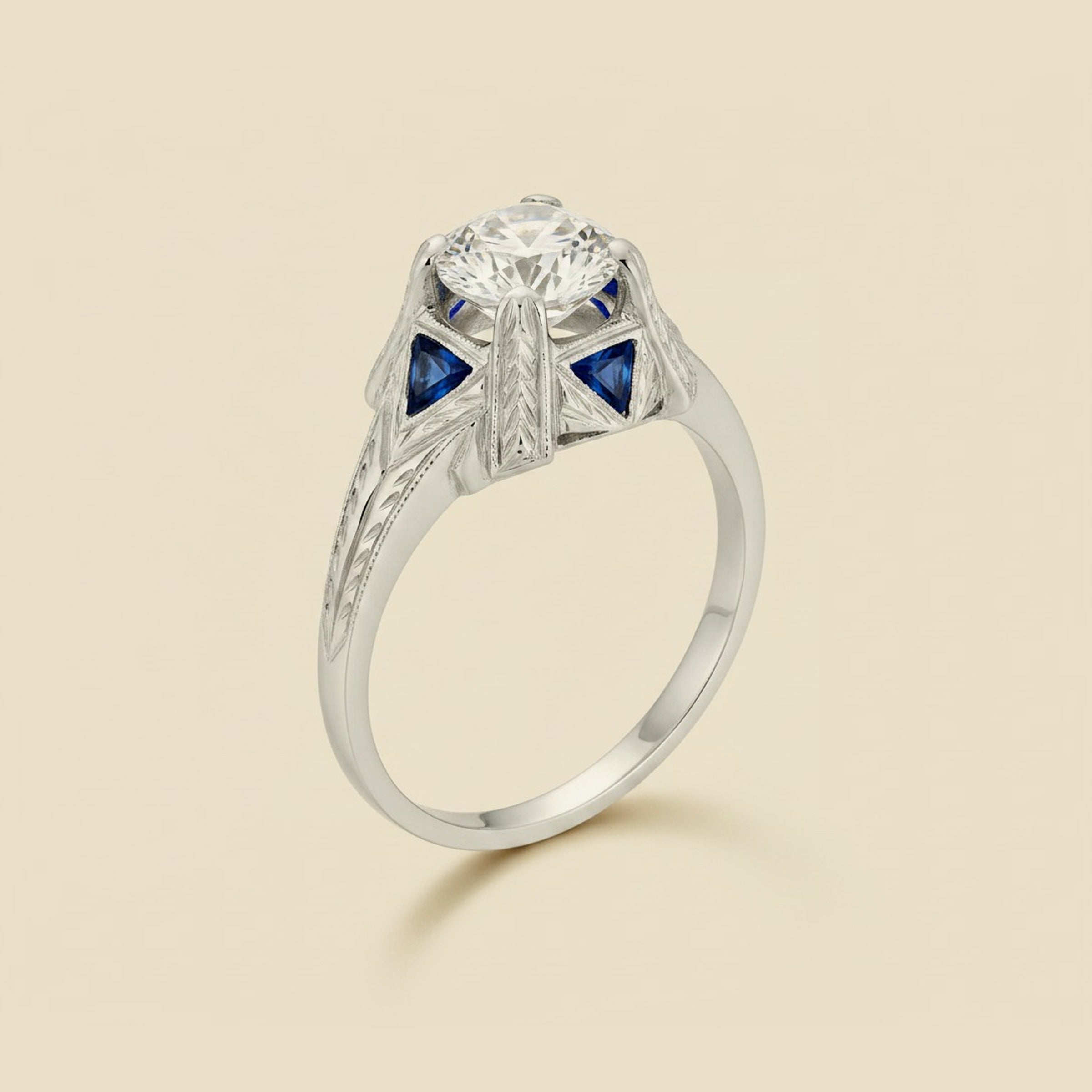 Art Deco 18K White Gold Diamond Engagement Ring – Empire Diamond