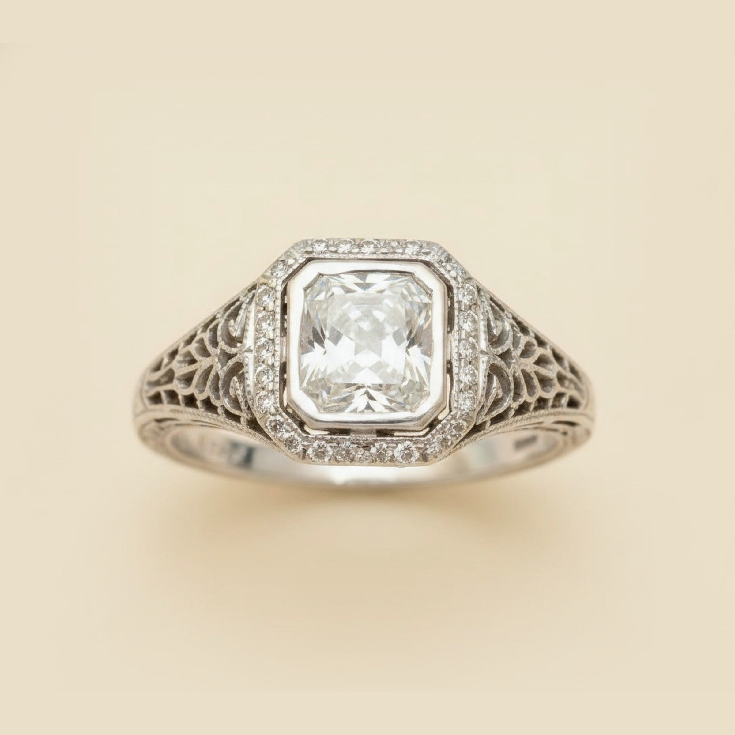 Art Deco Filigree White Gold Diamond Solitaire Engagement Ring