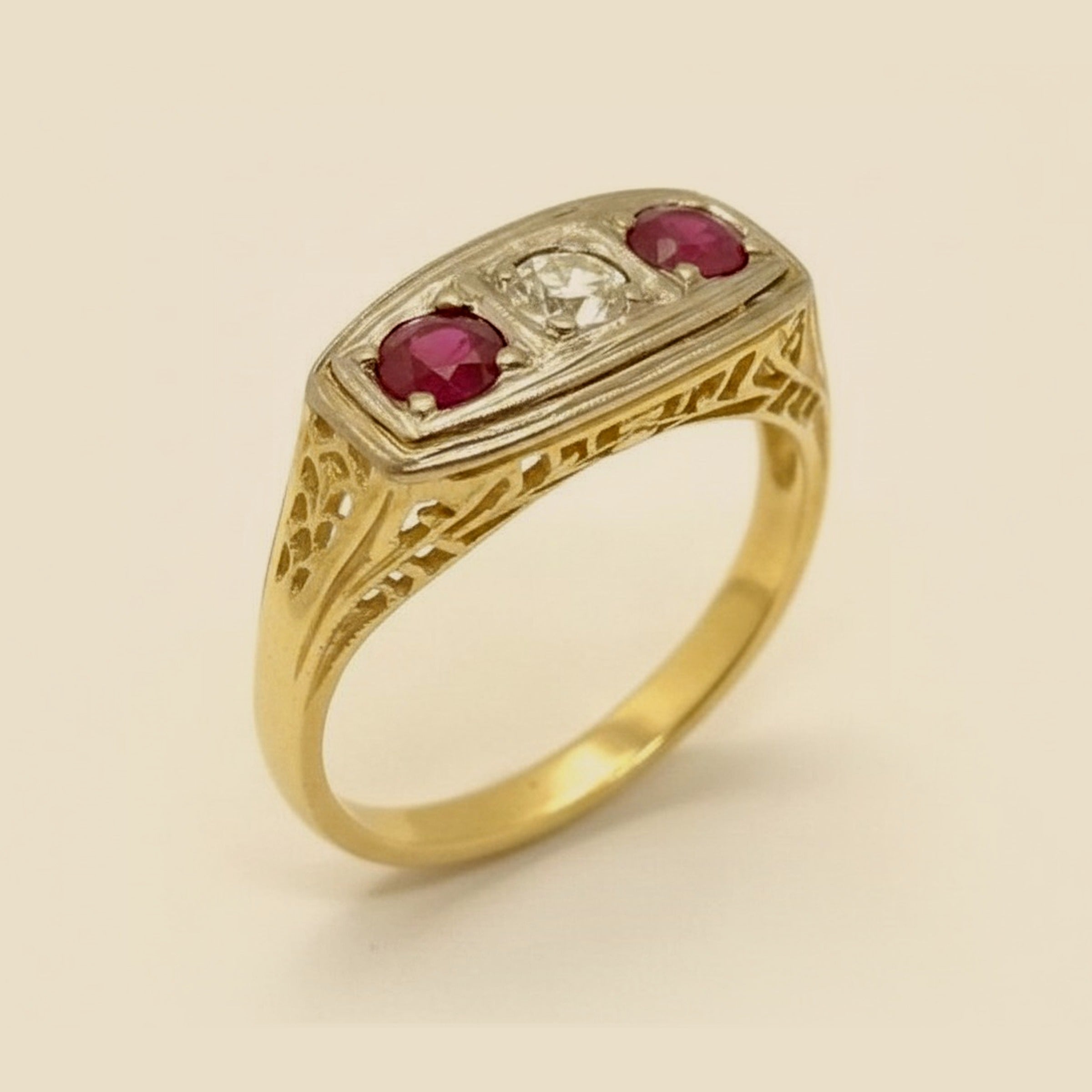 Art Deco Multi Tone Diamond 3 Stone Cocktail Ring – Empire Diamond