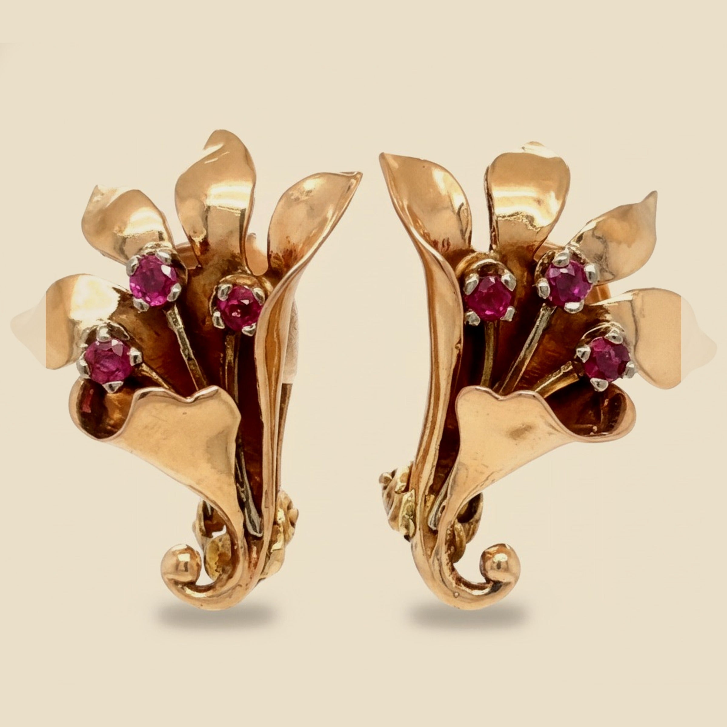 Art Deco Rose Gold Ruby Earrings