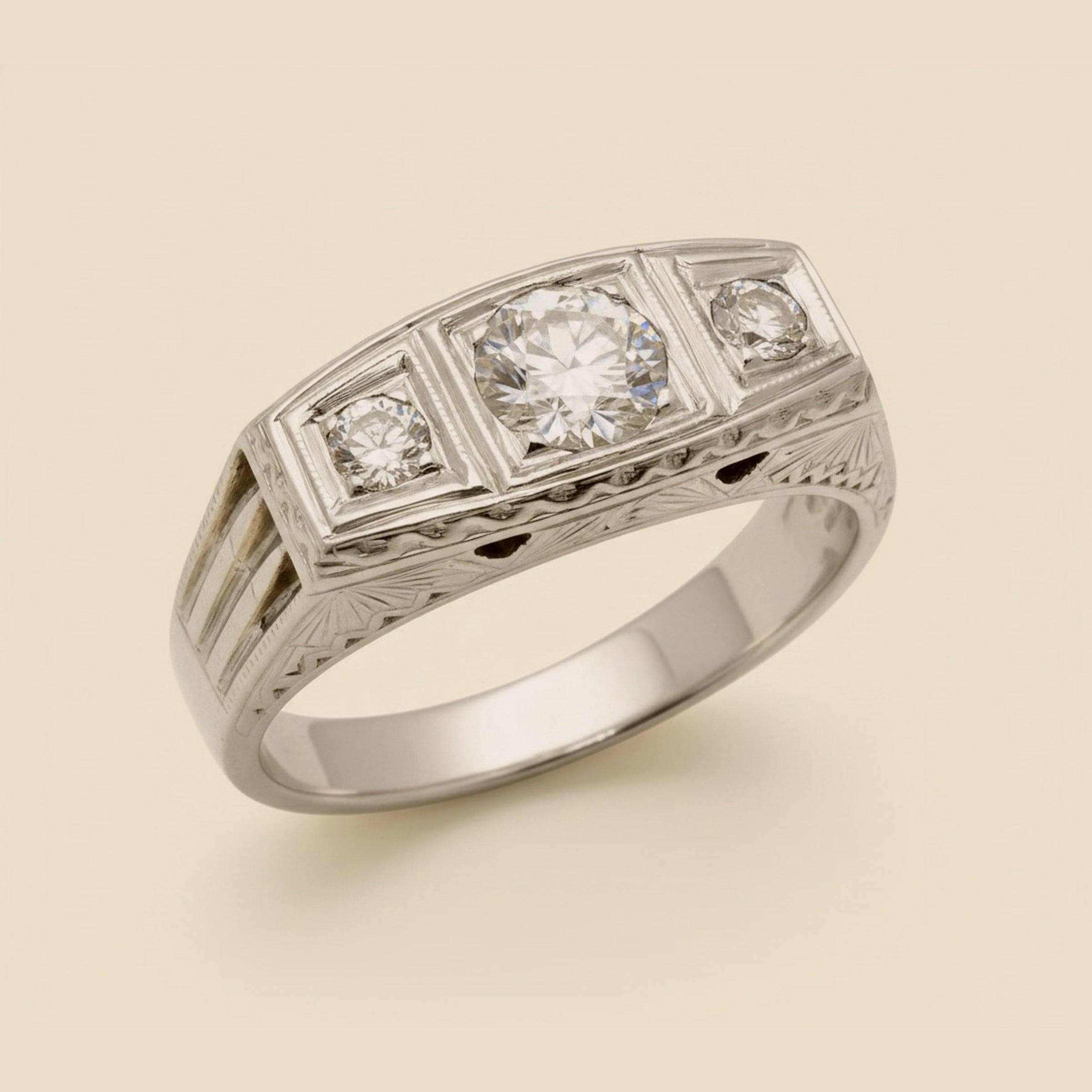 Art Deco White Gold 3 Stone Diamond Ring – Empire Diamond