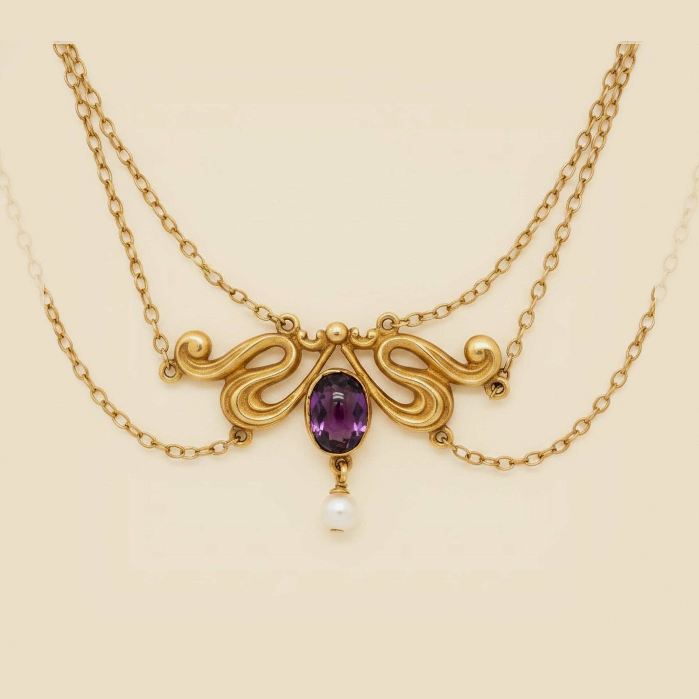 Art Noveau Amethyst & Freshwater Pearl Lavalier Necklace – Empire Diamond