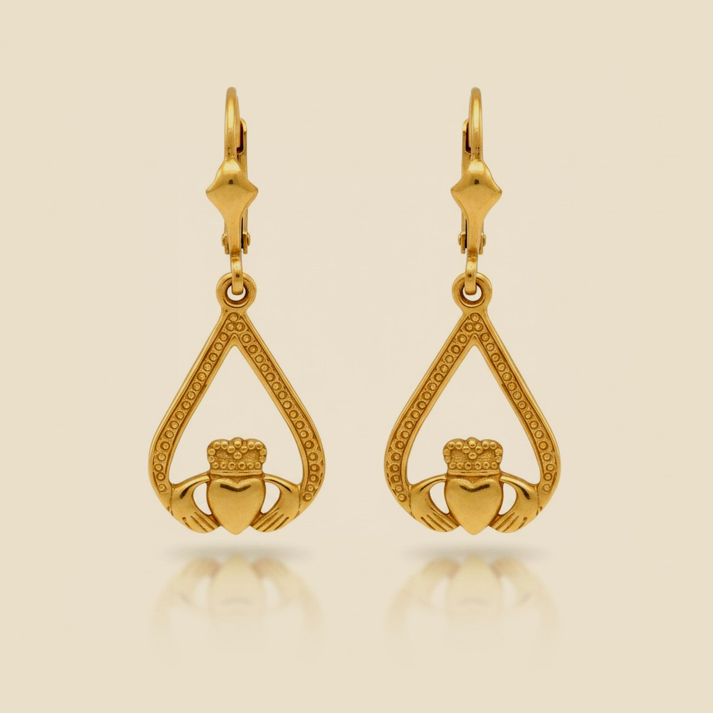 Authentic Yellow Gold Irish Claddagh Earring – Empire Diamond
