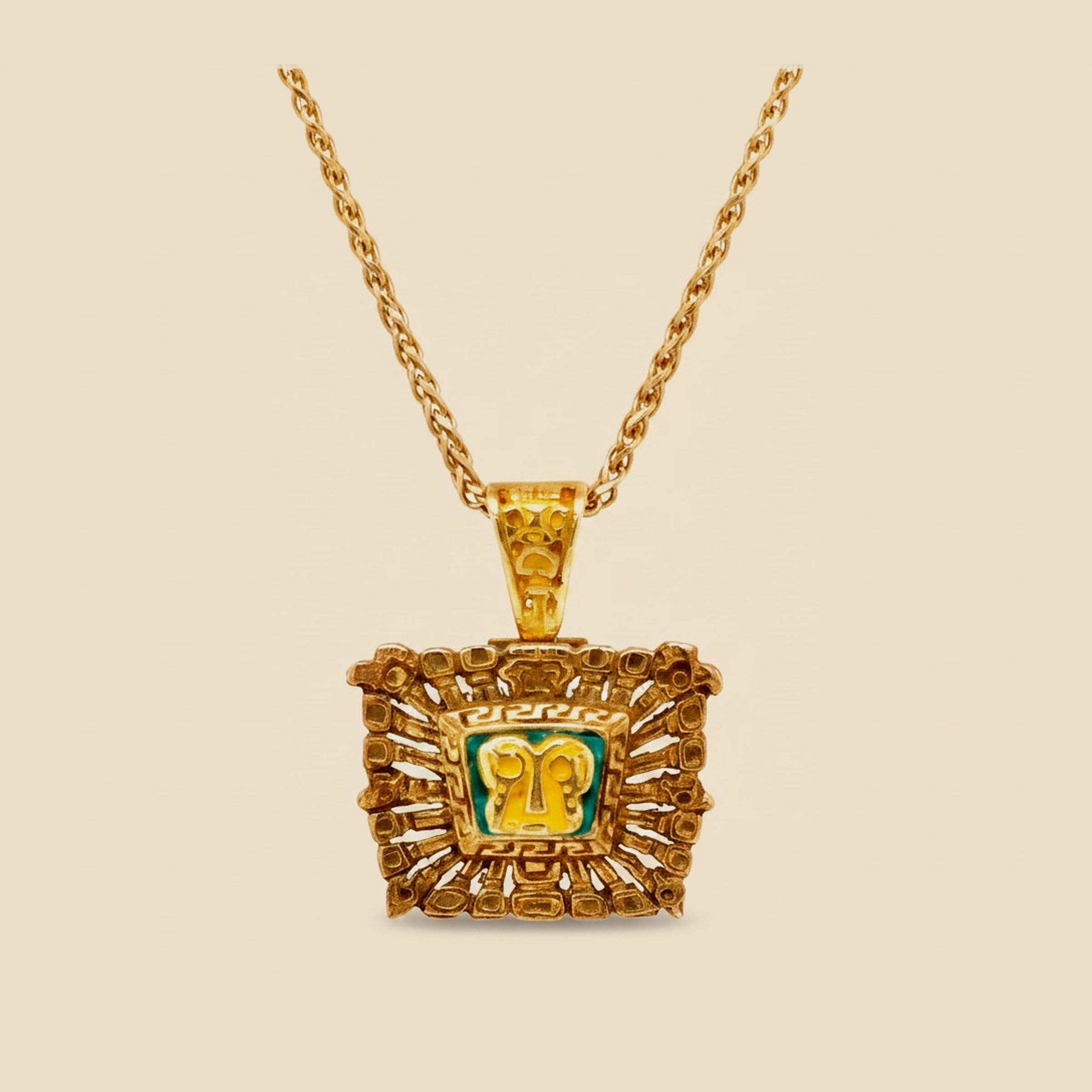 Aztec God 18k Yellow Gold Pendant