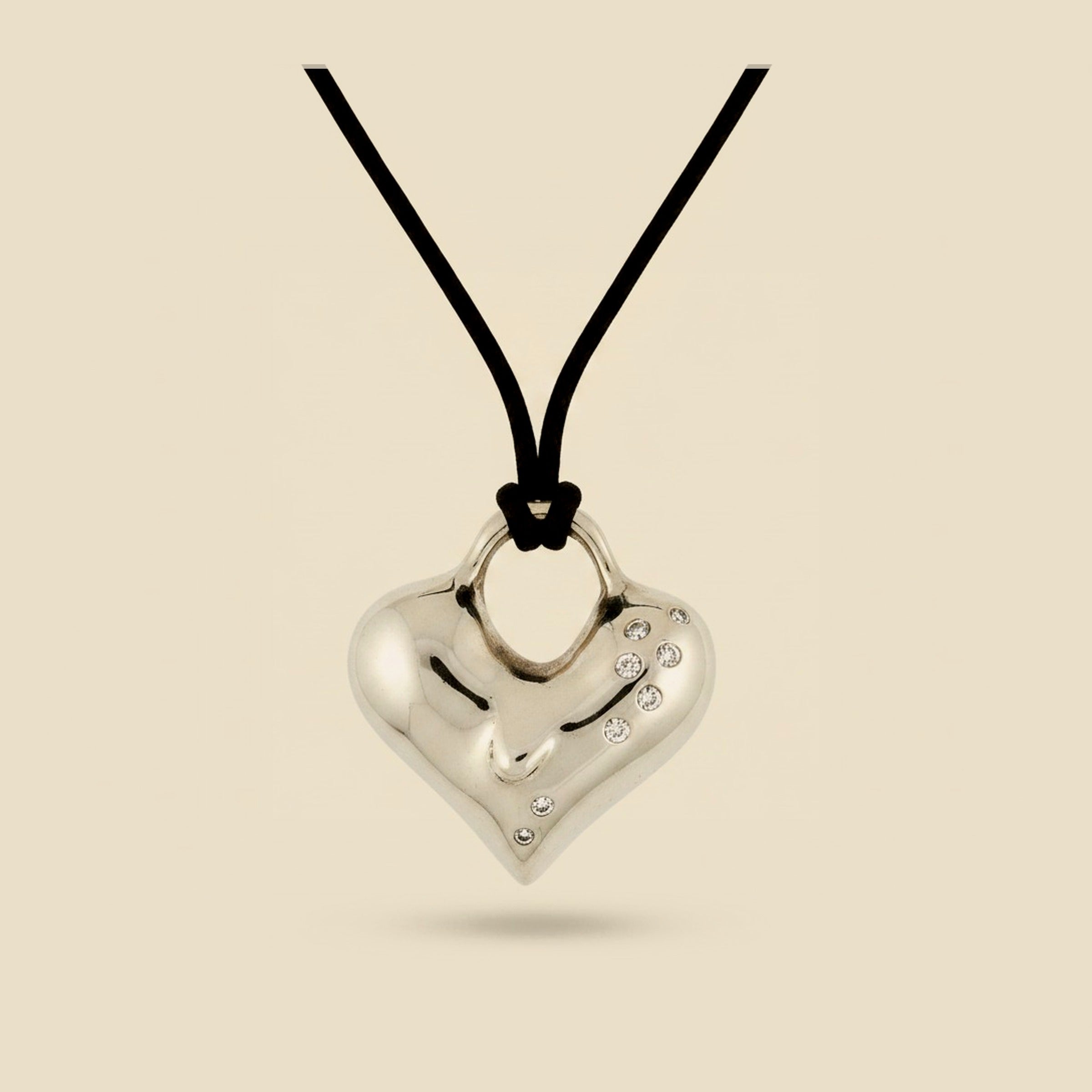 Brushed Sterling Silver & Diamond Puffy Heart Pendant – Empire Diamond