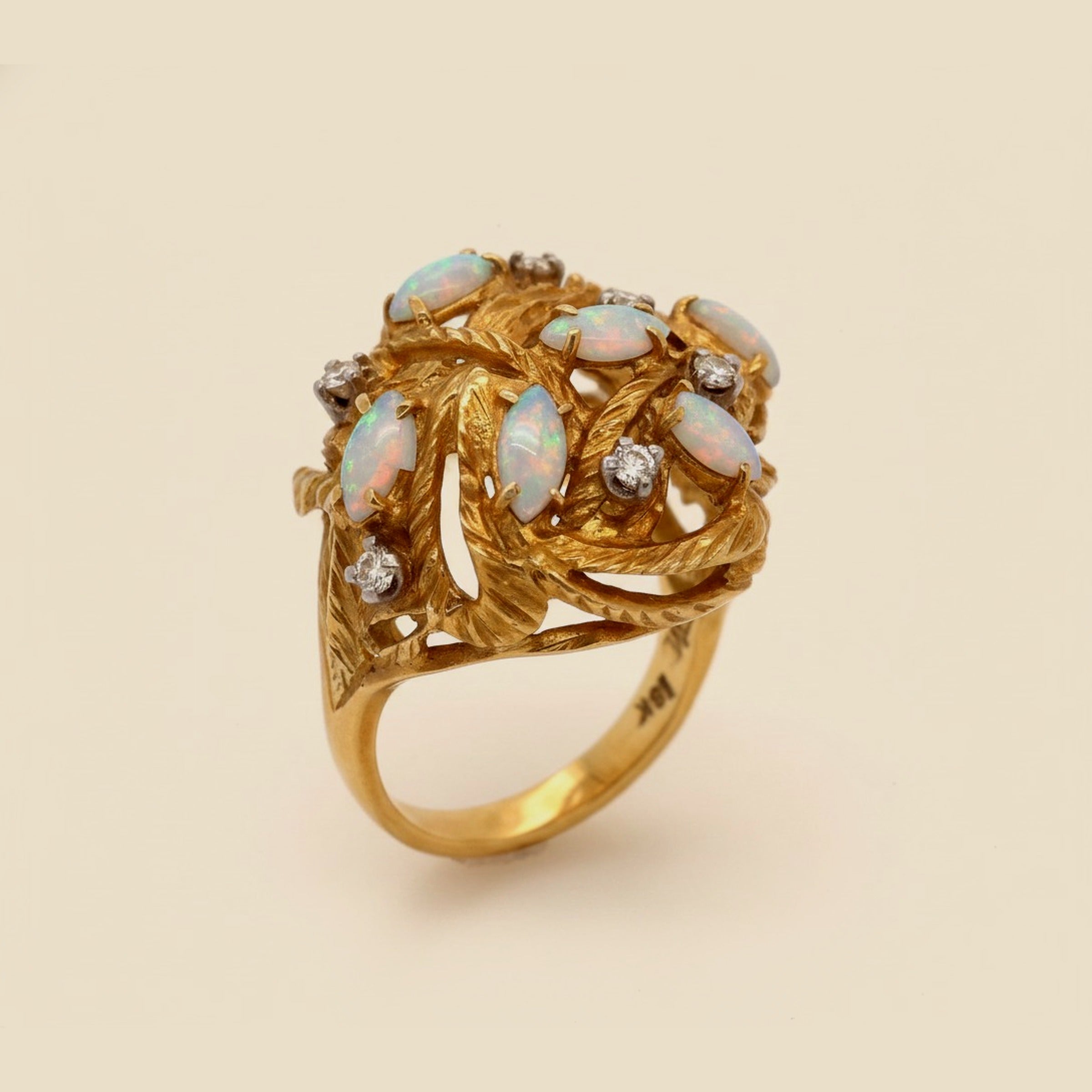 Brushed Yellow Gold Dome Ring with Opals – Empire Diamond