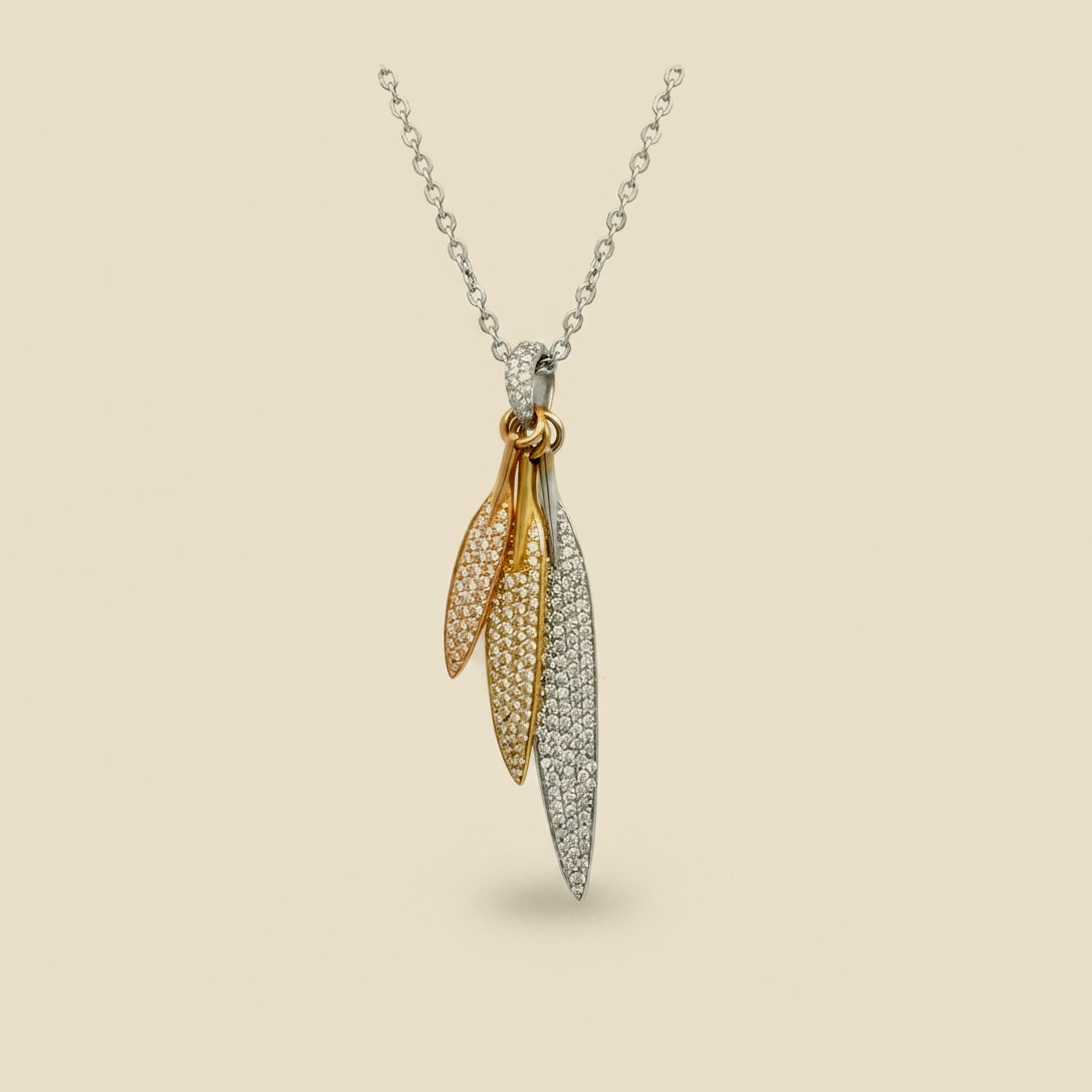 Crivelli Italy Tri-Color Graduated Pave Diamond Feather Pendants – Empire Diamond