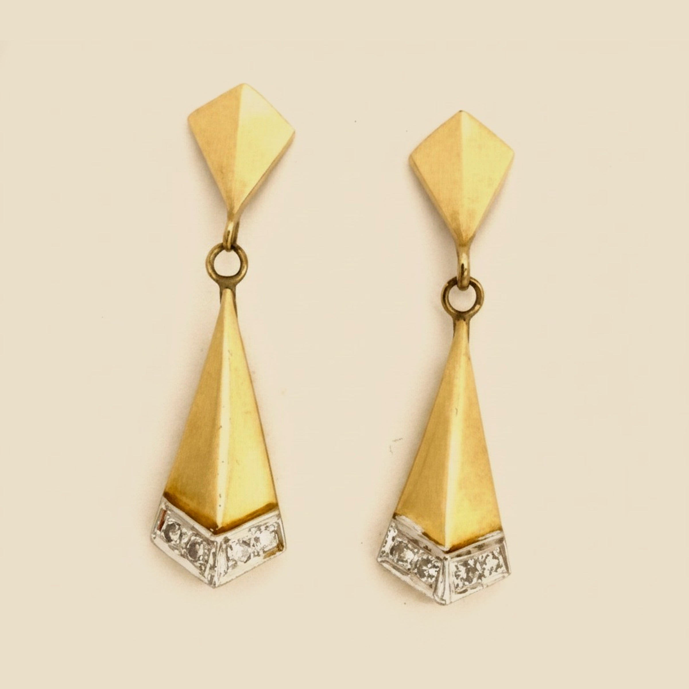 Diamond Fan & Kite-Shape Dangling Earrings