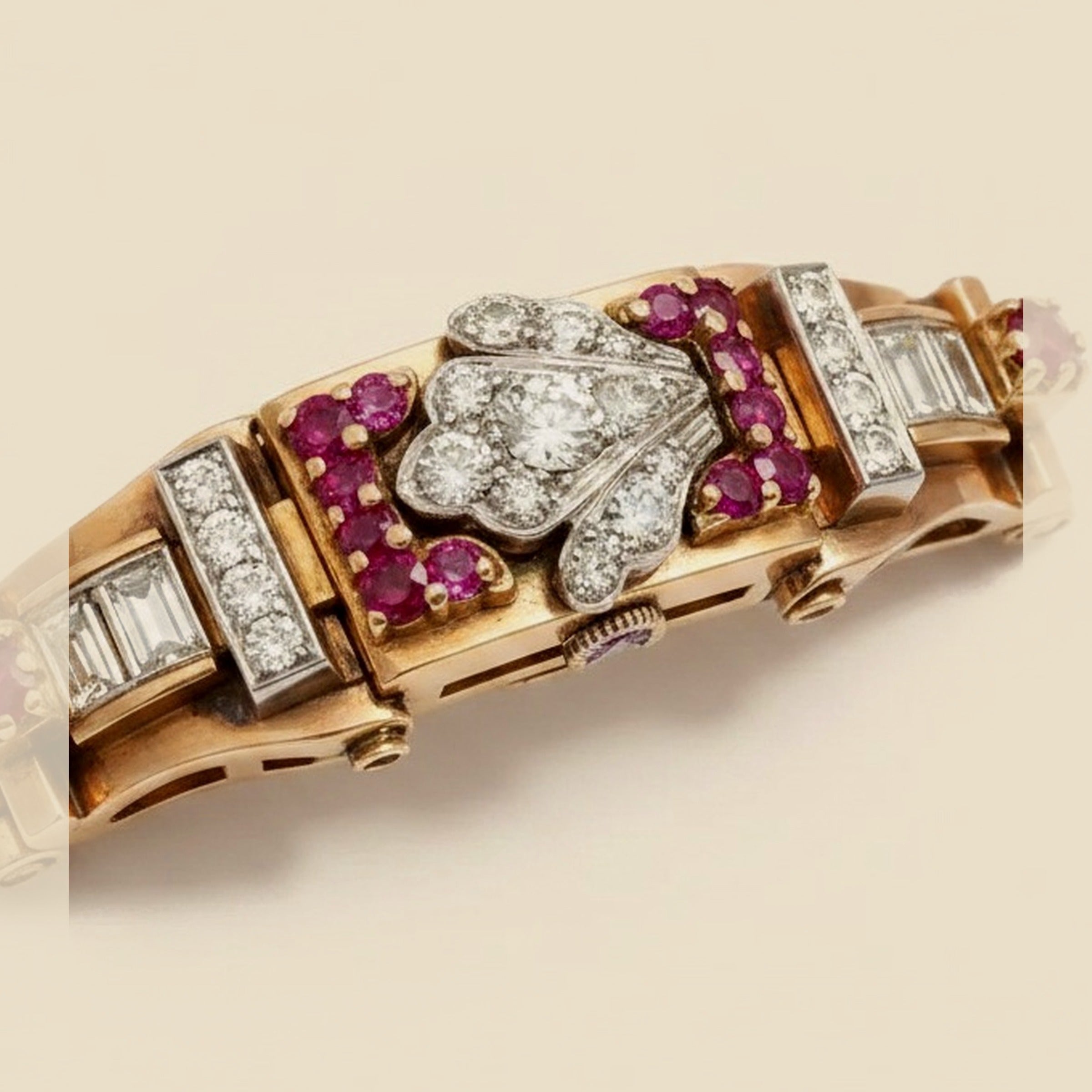 Dobbs Rose Gold 1930's Diamond and Ruby Lady's Dress Watch – Empire Diamond – view 2