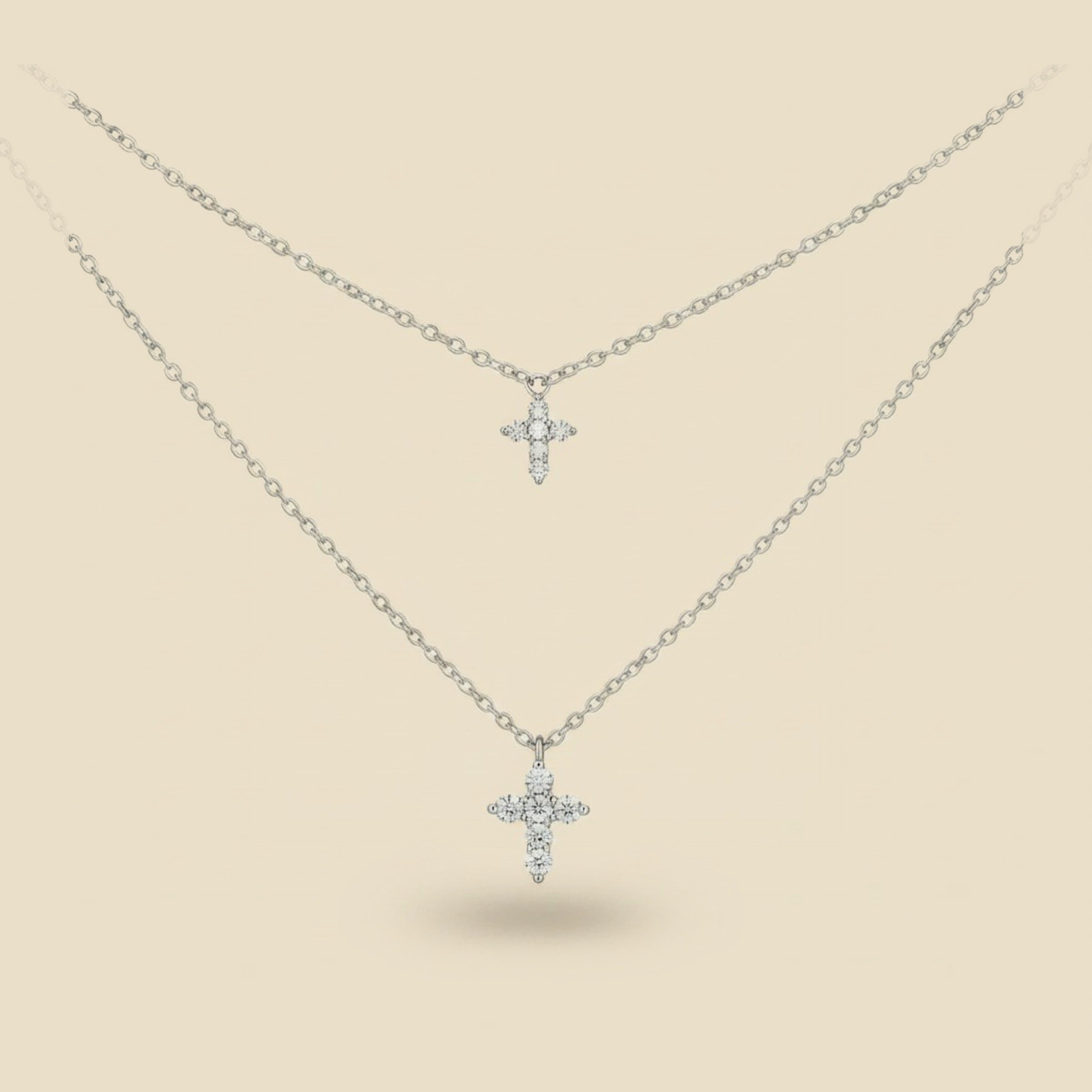 Double Chain with 2 Diamond Cross Pendant – Empire Diamond