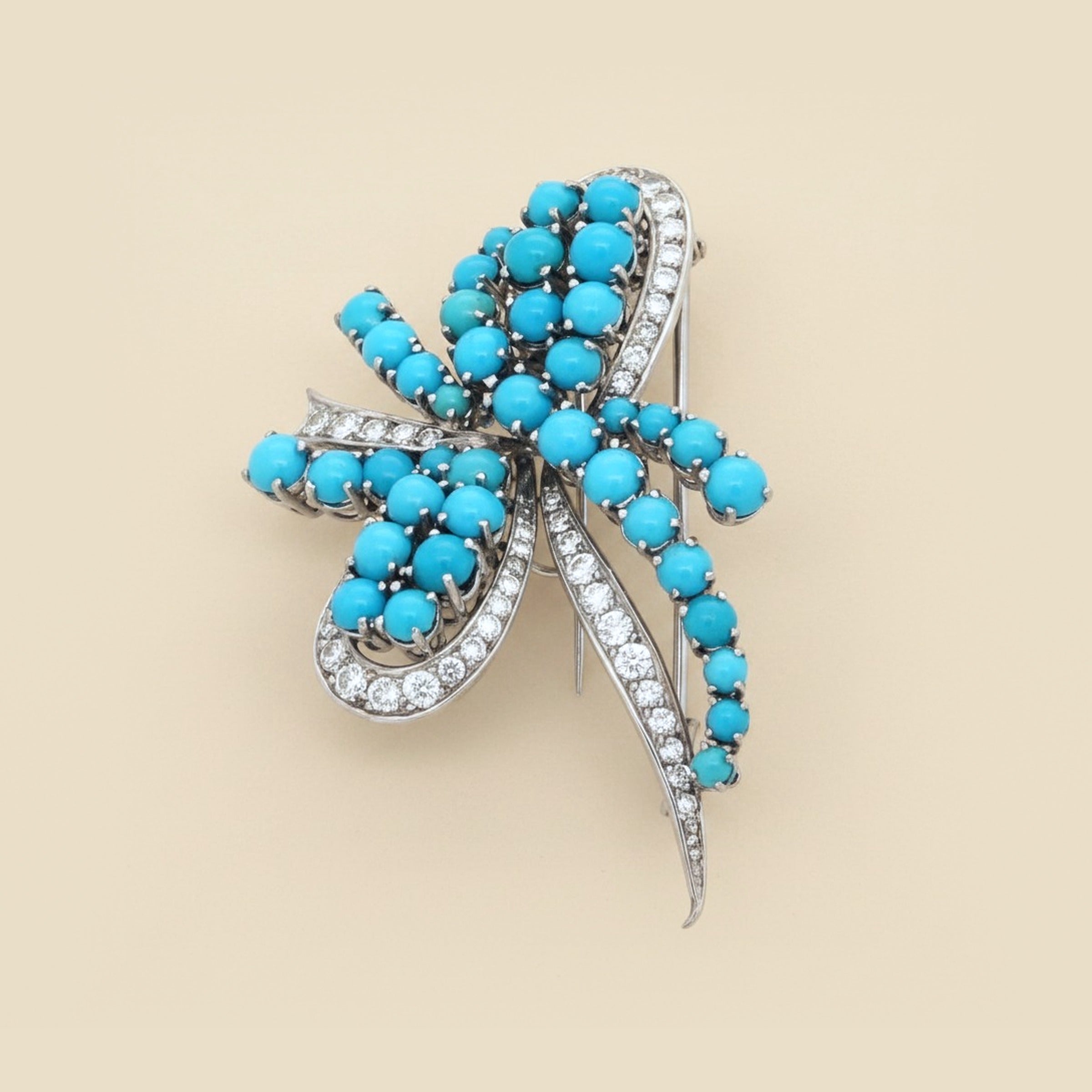 France, White Gold Turquoise & Diamond Bow Pin – Empire Diamond