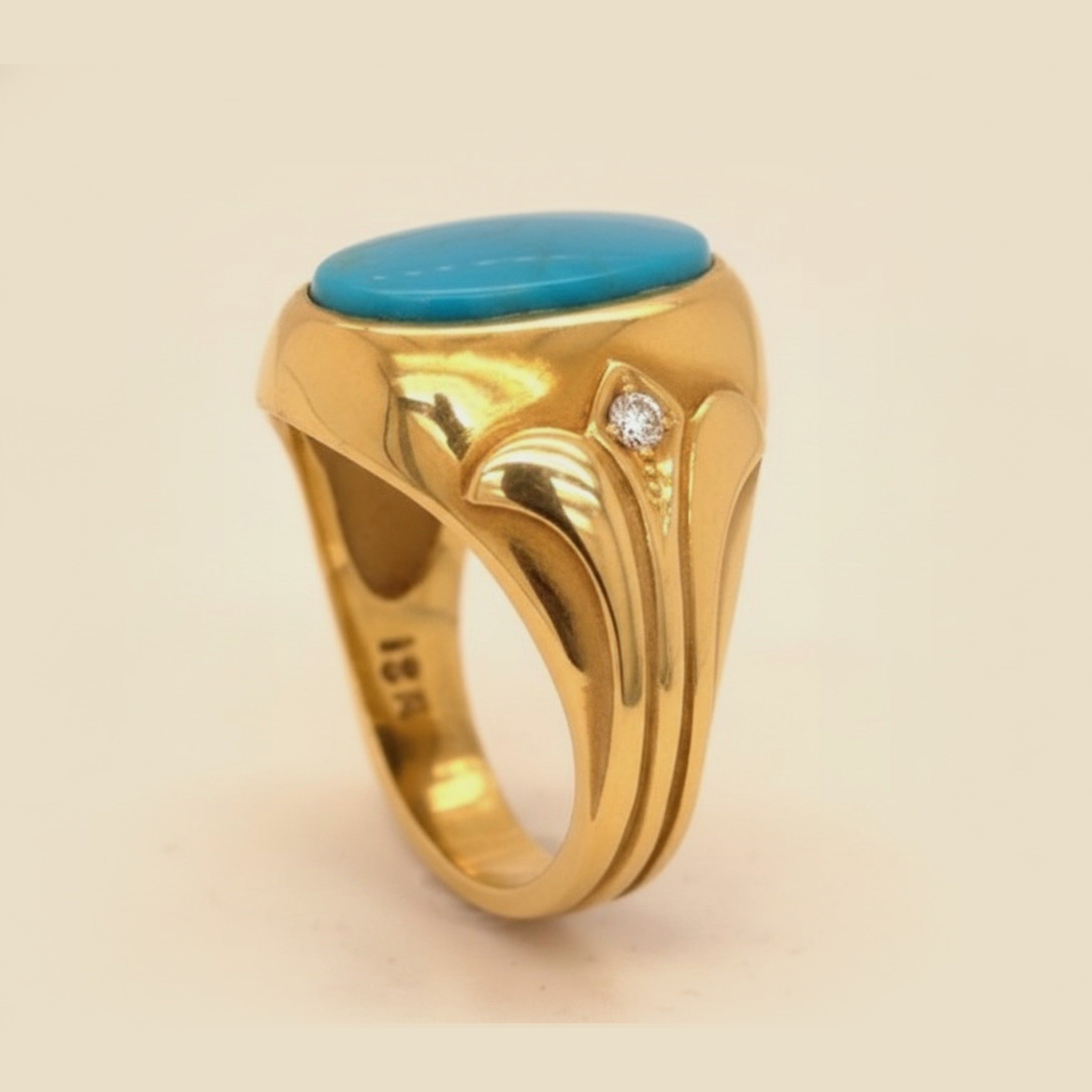 Gent's Michael Tatom 18k Yellow Gold Turquoise & Diamond ring