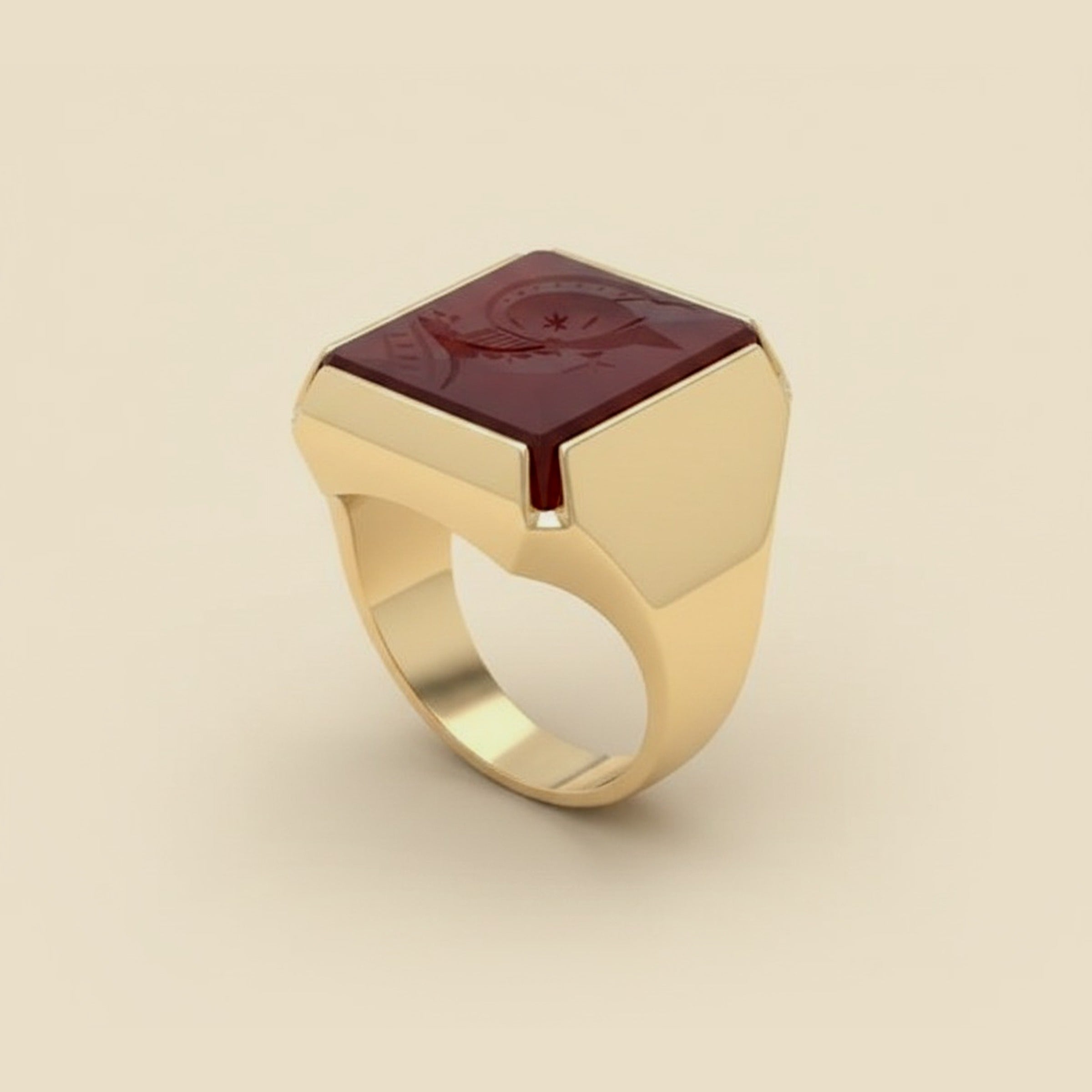 Gent's Yellow Gold Carved Carnelian Ring