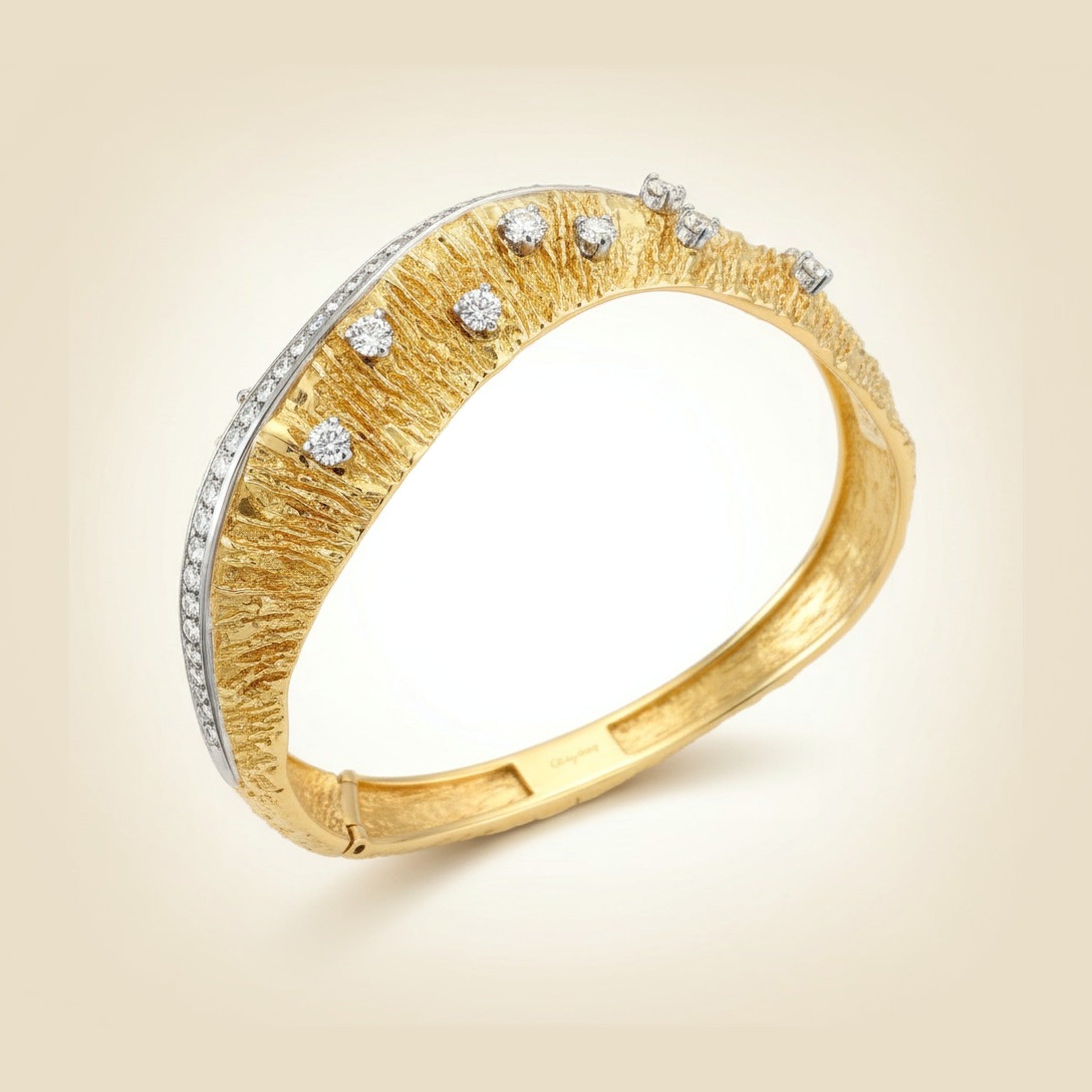 Gilbert Albert, Geneva Switzerland Yellow Gold Diamond Cuff Bracelet