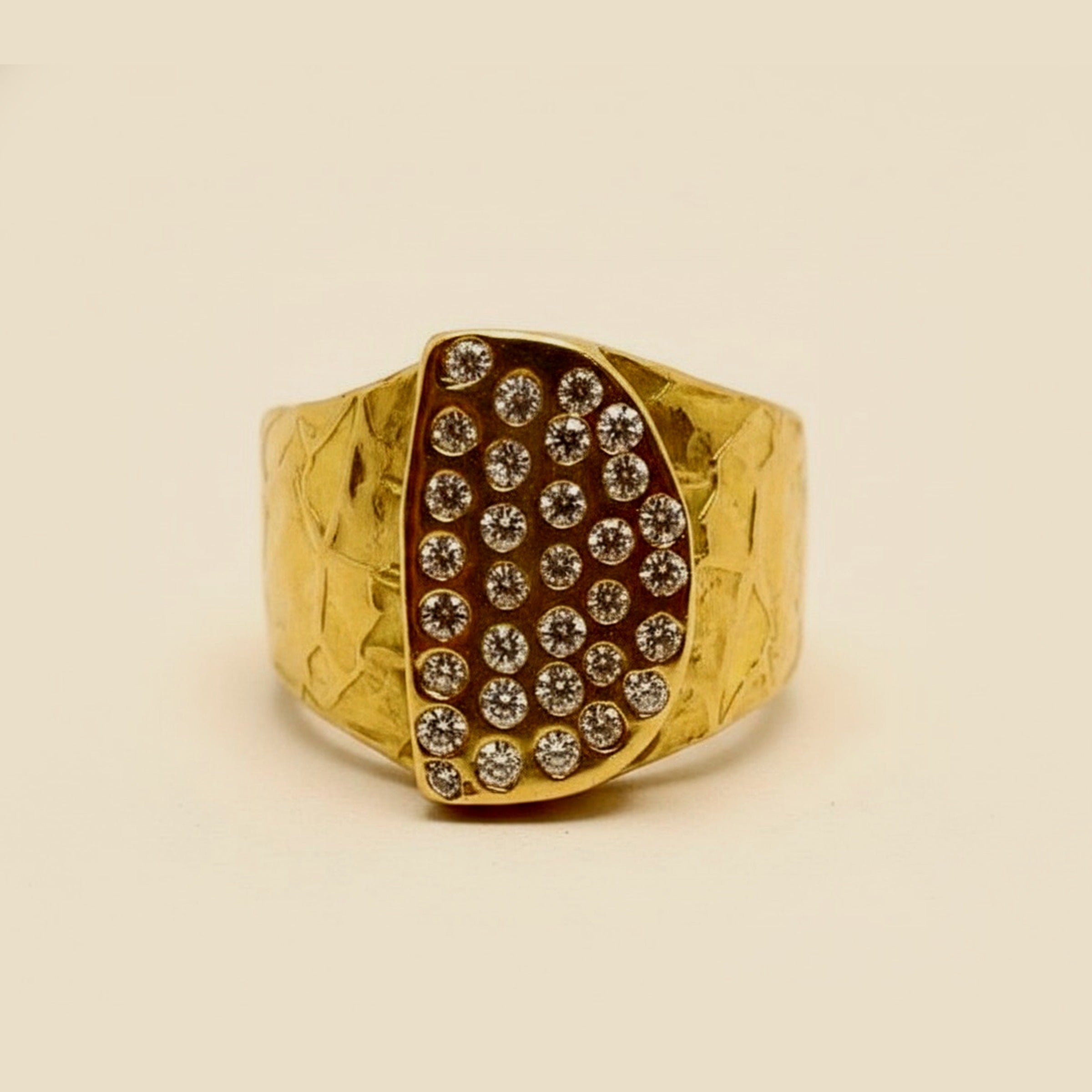 Hammered Yellow Gold Diamond Ring – Empire Diamond – view 2
