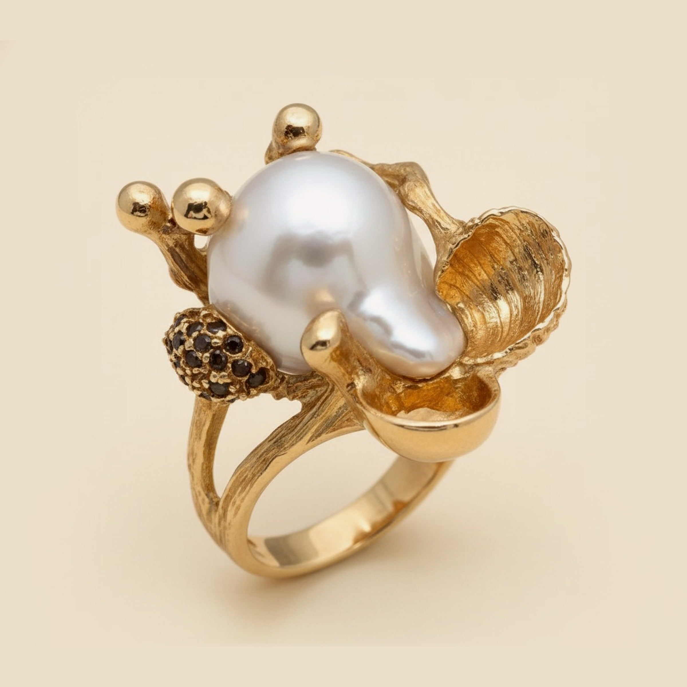 Hand Brushed Baroque Pearl Snail Ring – Empire Diamond