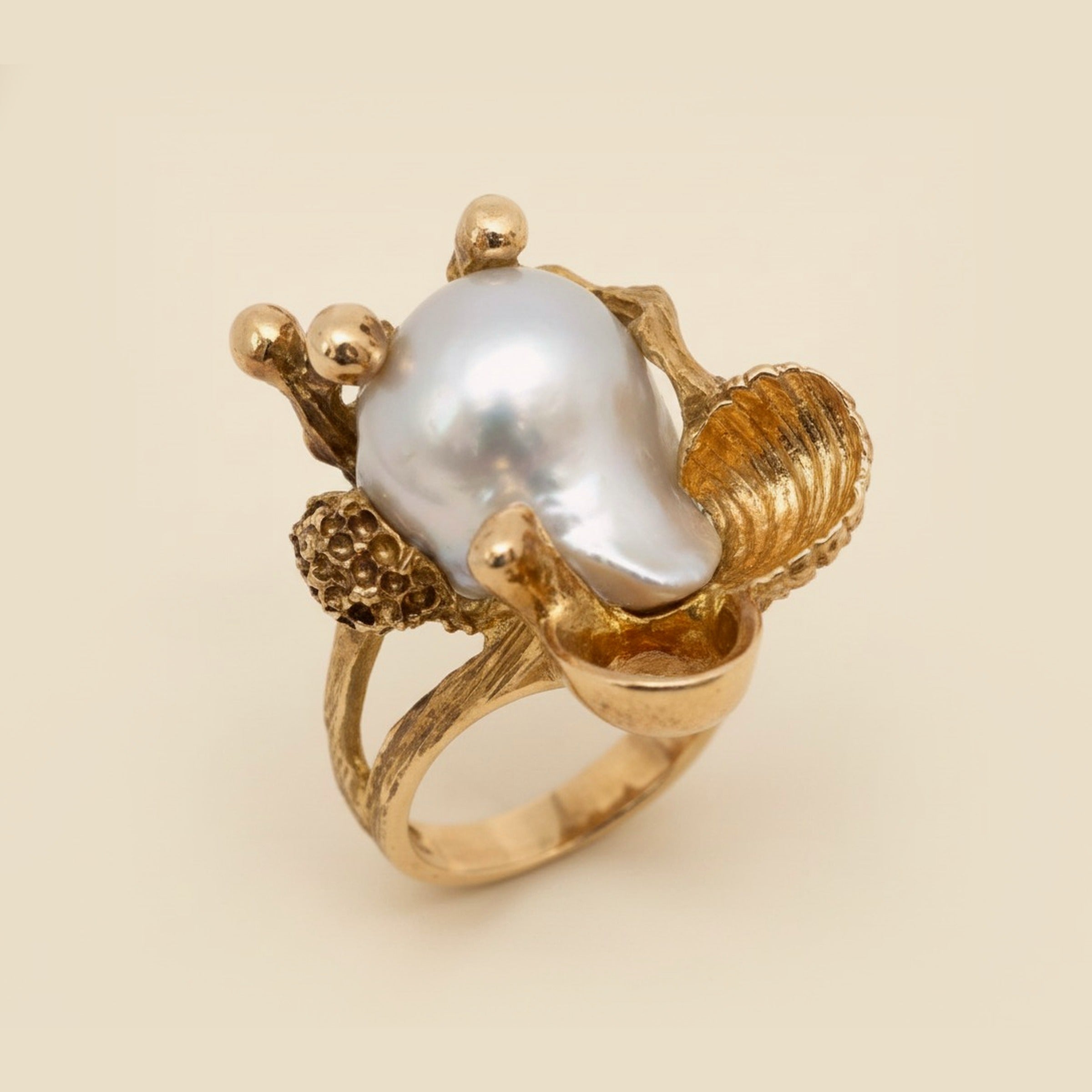 Hand Brushed Baroque Pearl Snail Ring – Empire Diamond – view 2