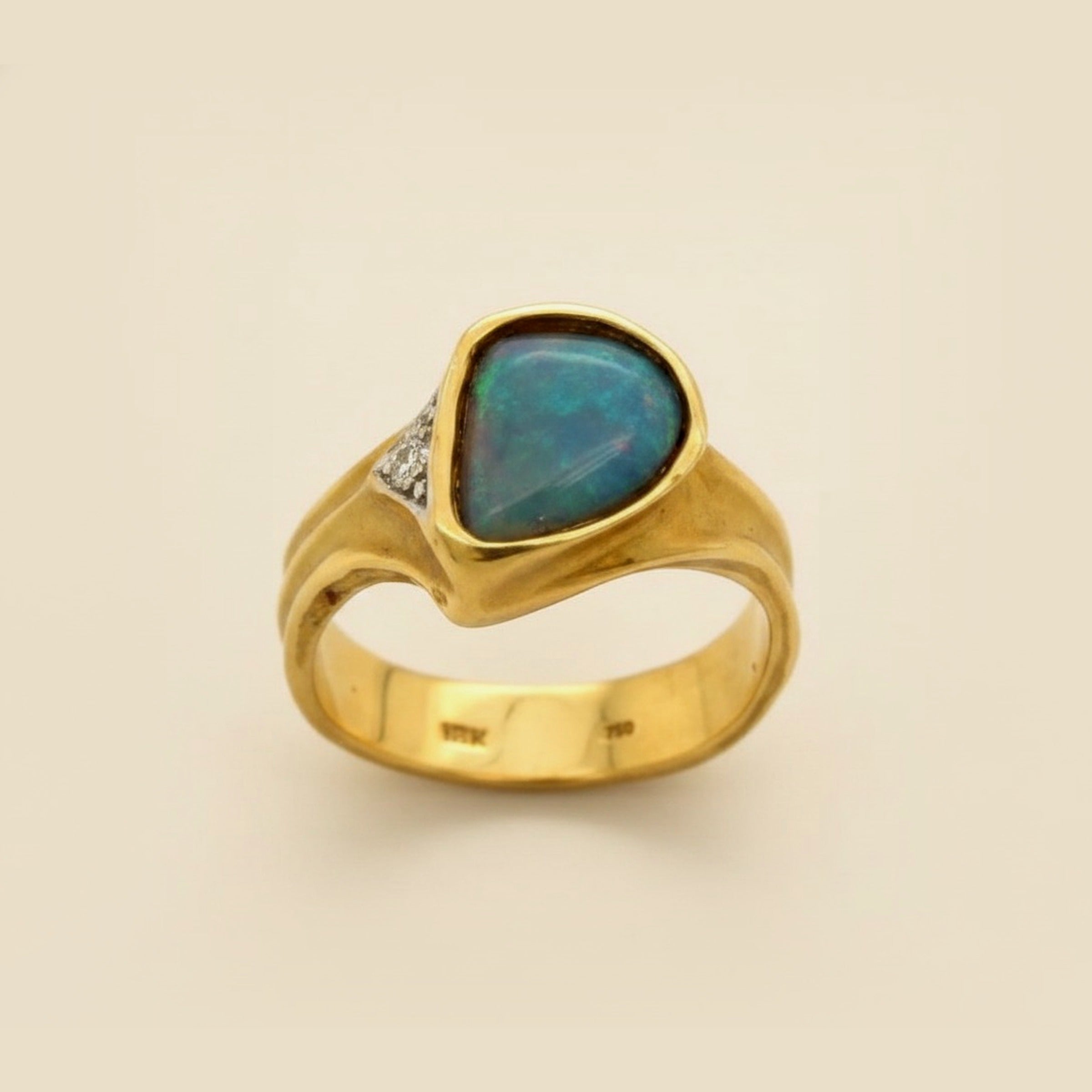 Hand Crafted 18k Yellow Gold Opal & Diamond Ring