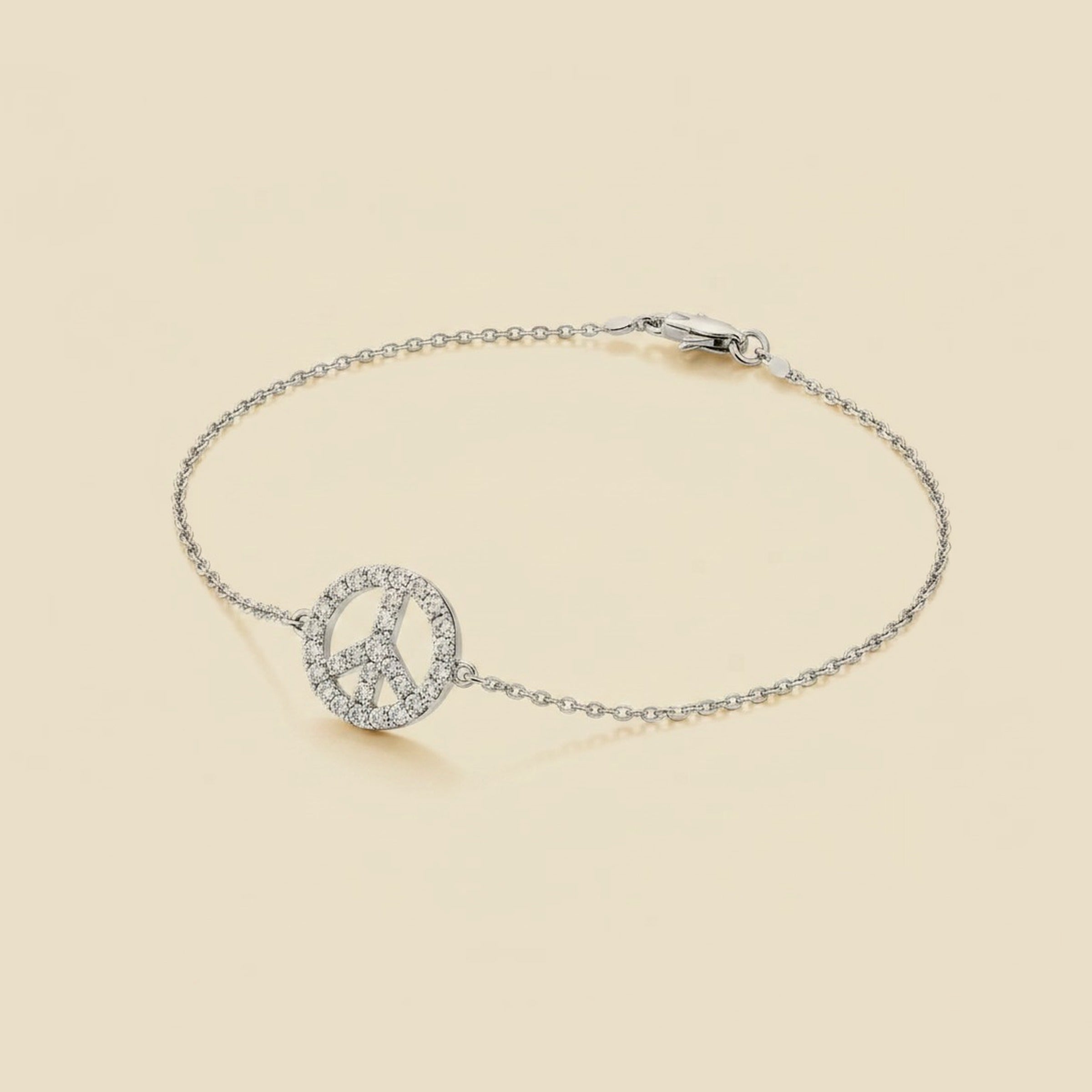 Italy, White Gold Chain with a Diamond Peace Symbol – Empire Diamond