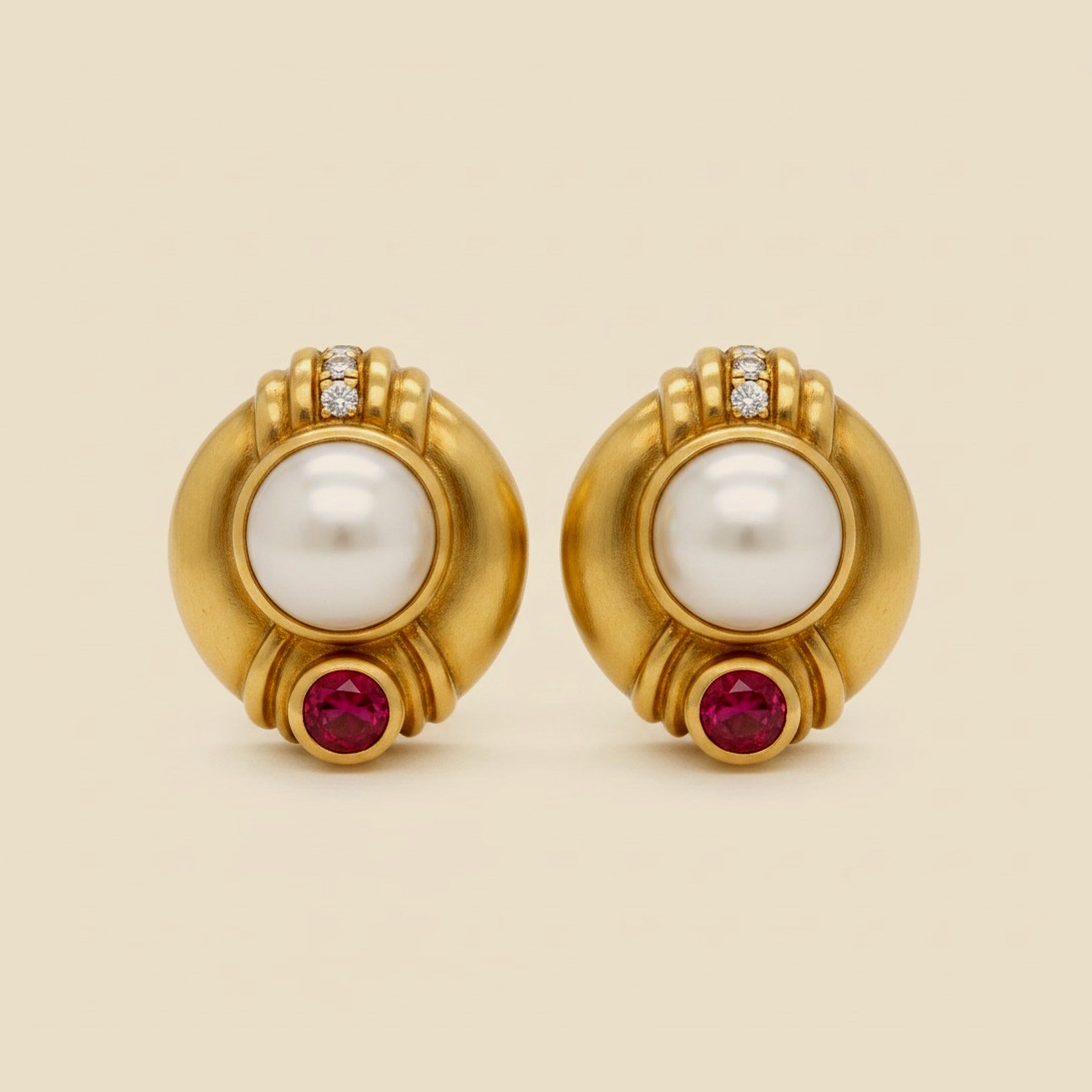 Judith Ripka Yellow Gold Pearl, Ruby,and Diamond Ear Clips – Empire Diamond