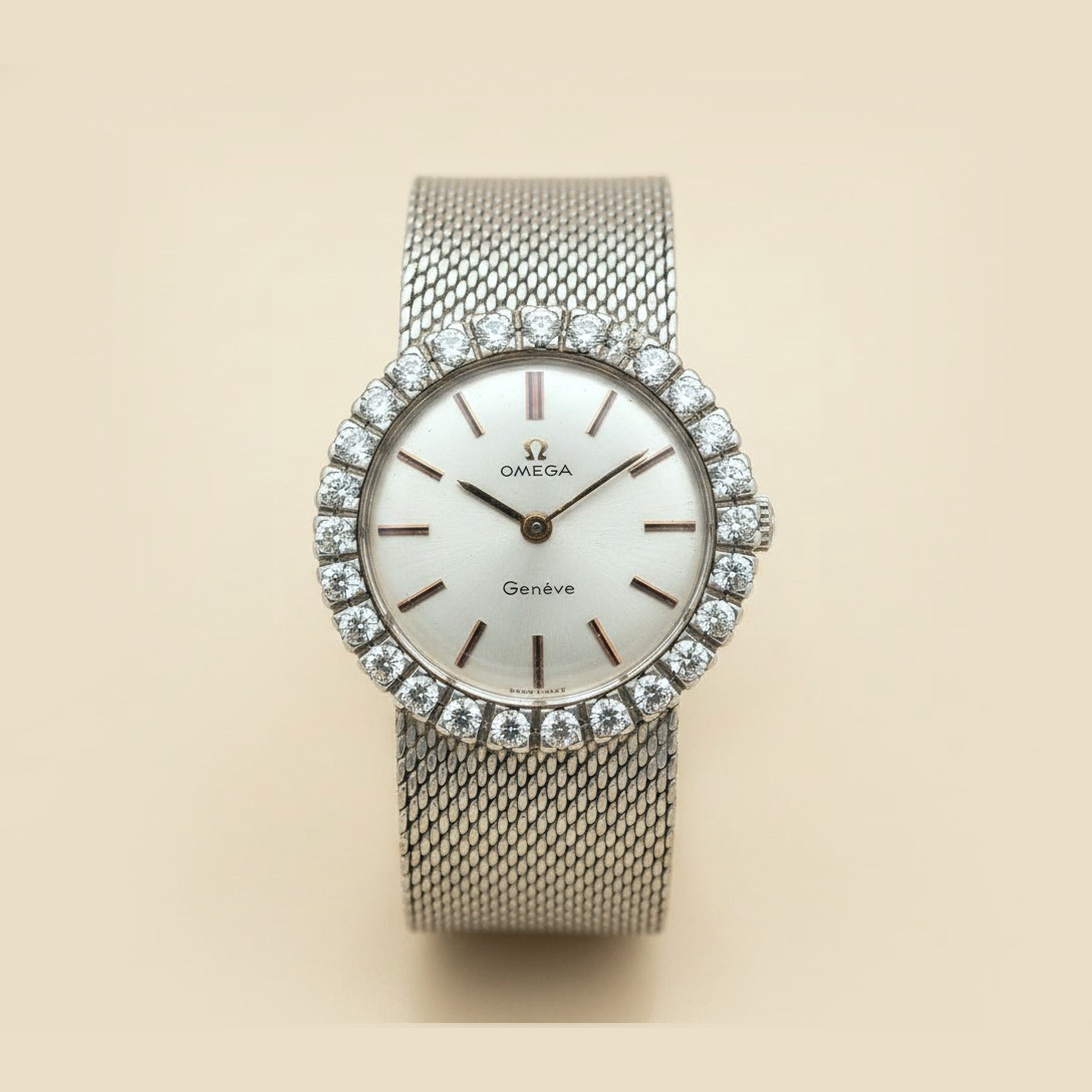 Lady's Omega Geneve 18K Diamond Bezel Wrist Watch