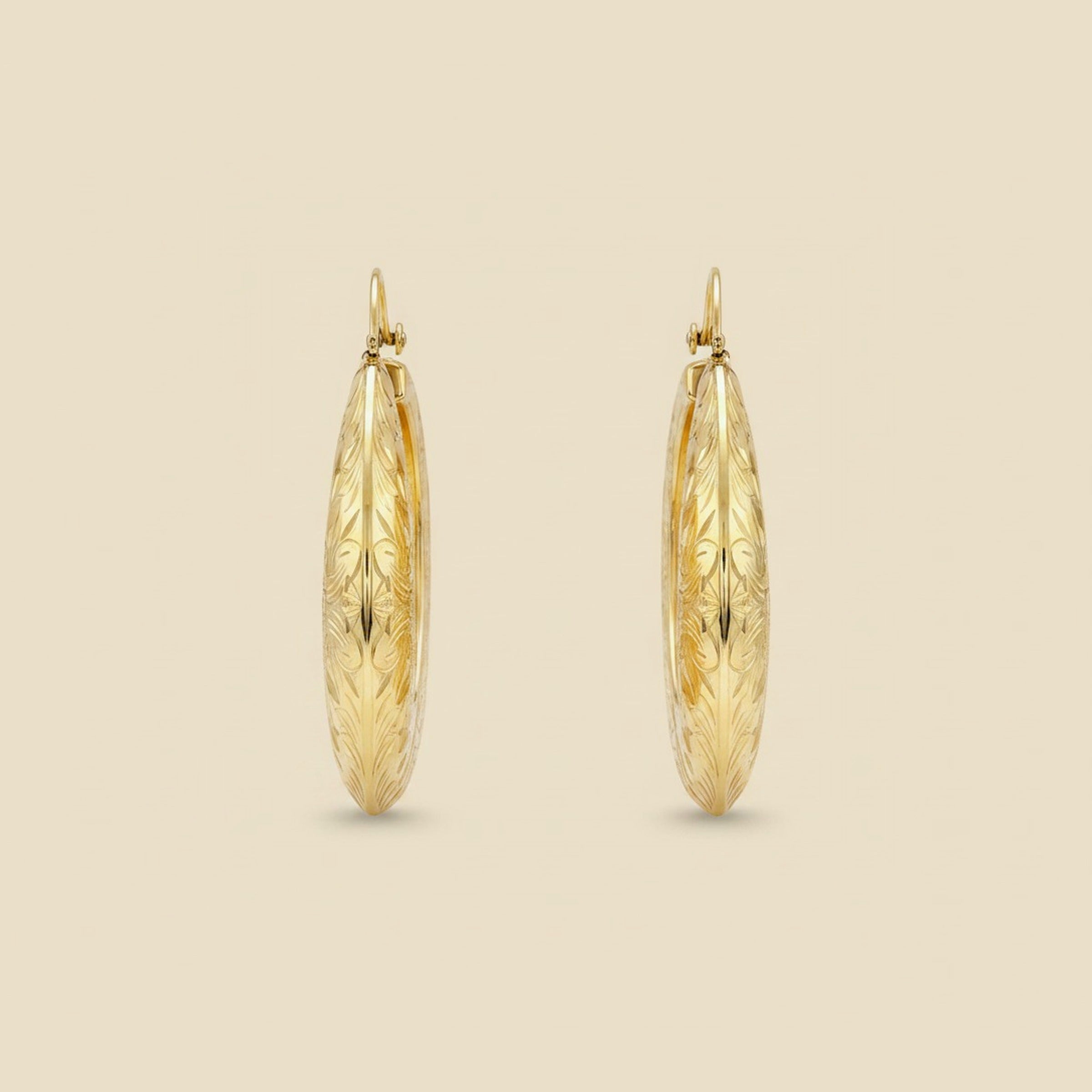 Large Etched Flower Motif Crescent Earrings – Empire Diamond